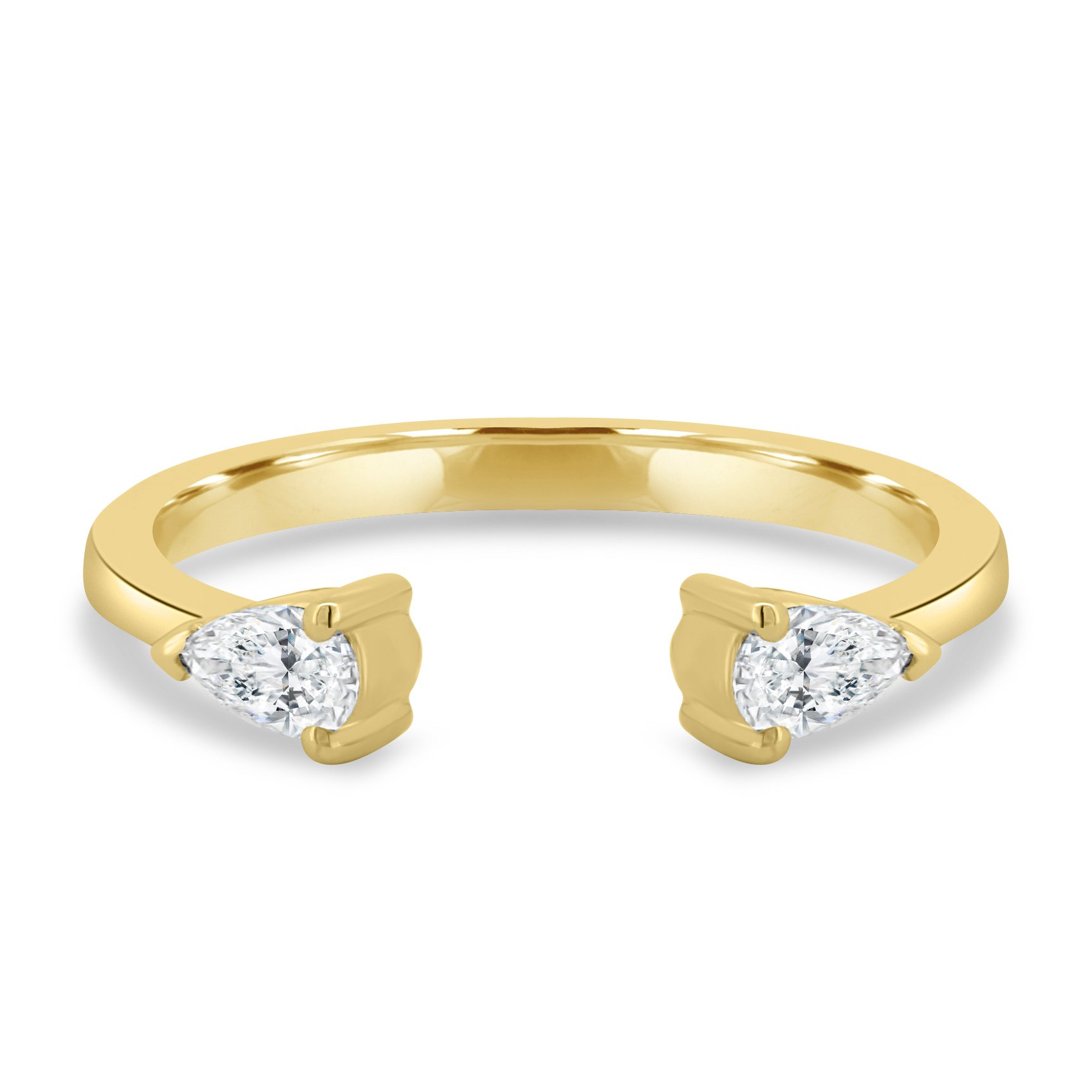 Pearl - Pear Open Wedding Ring - 18k Yellow Gold