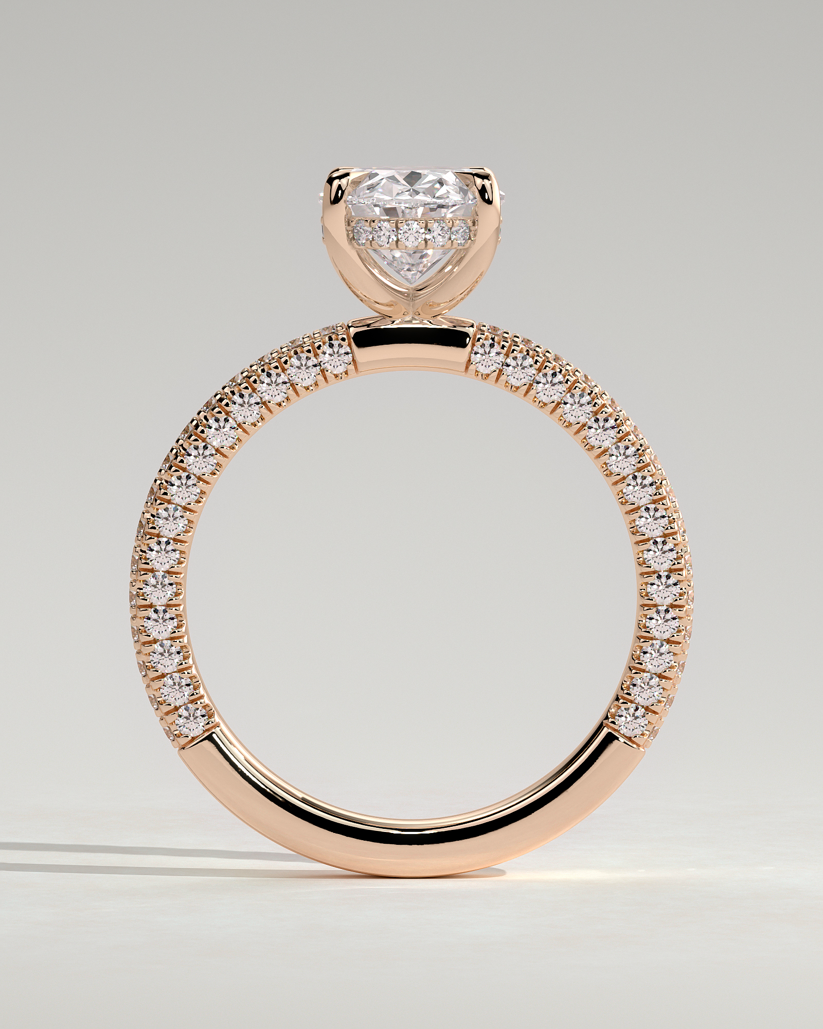 Penelope   Oval Solitaire with Hidden Halo and Triple Pav - 18k Rose Gold