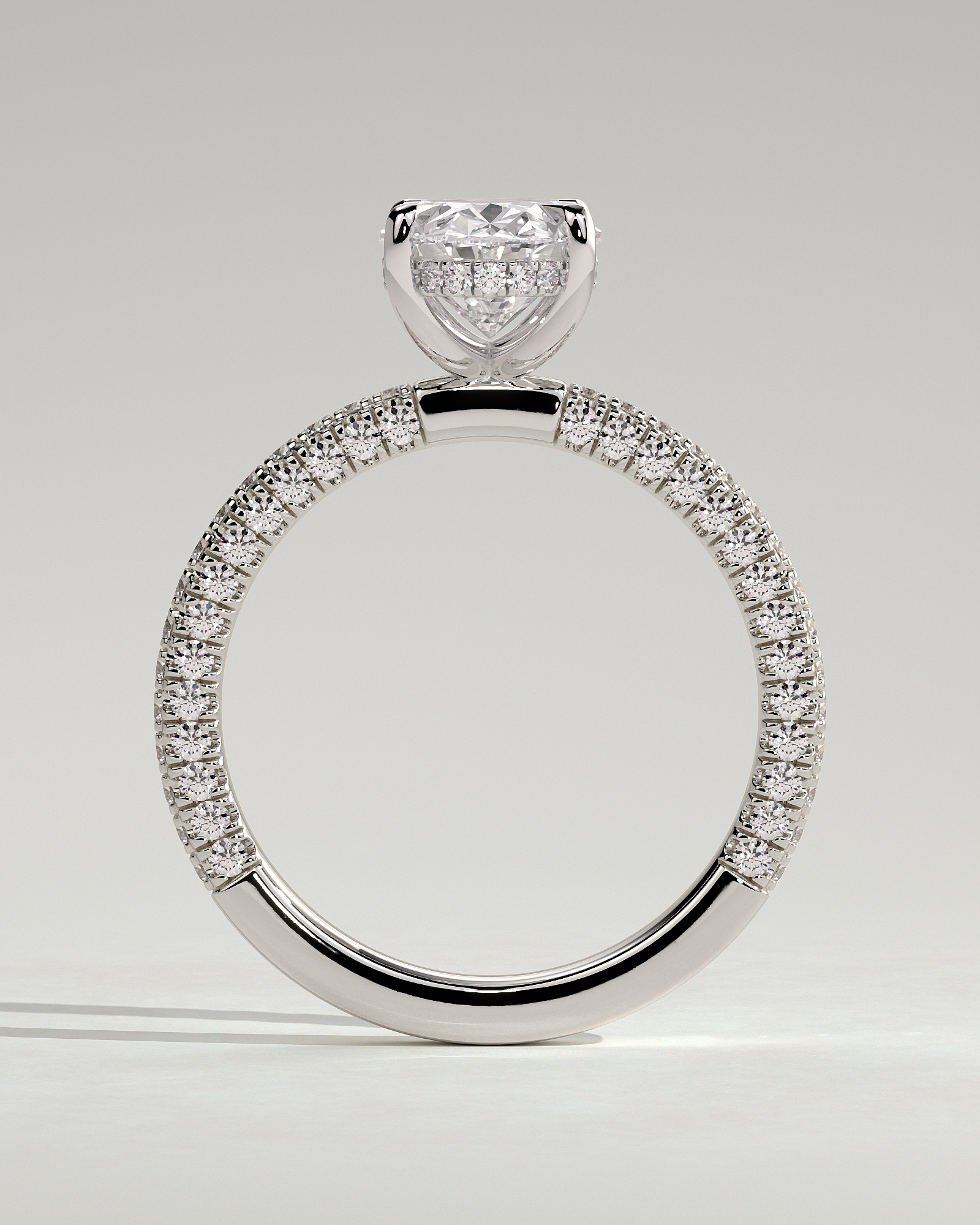 Penelope   Oval Solitaire with Hidden Halo and Triple Pav - 18k White Gold