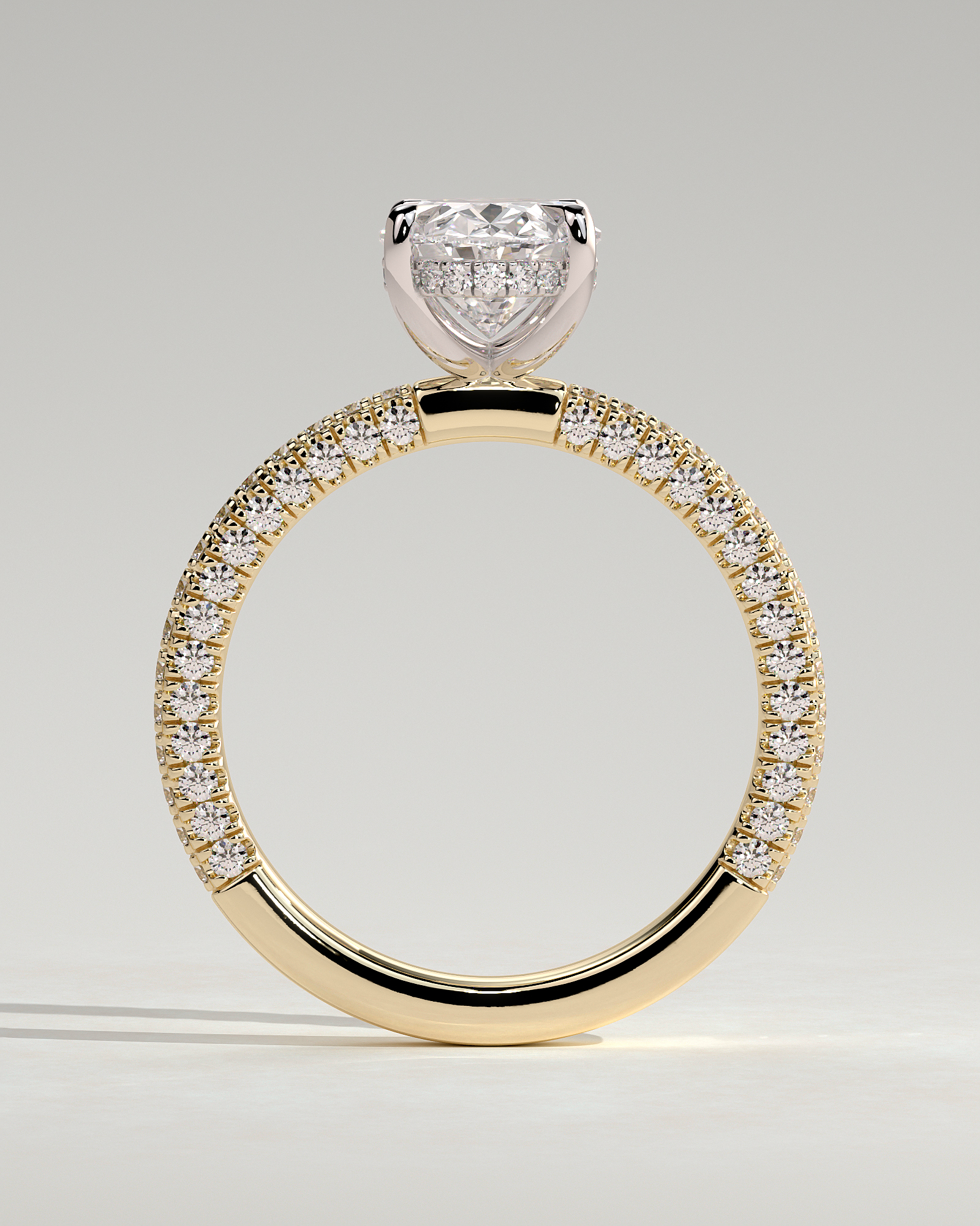 Penelope   Oval Solitaire with Hidden Halo and Triple Pav - 18k Yellow Gold / 18k White Gold