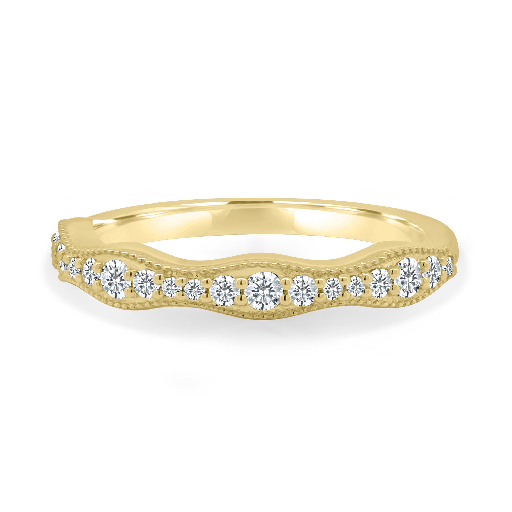 Peyton - Vintage Wave Pav Band with Milgrain Detail - 18k Yellow Gold