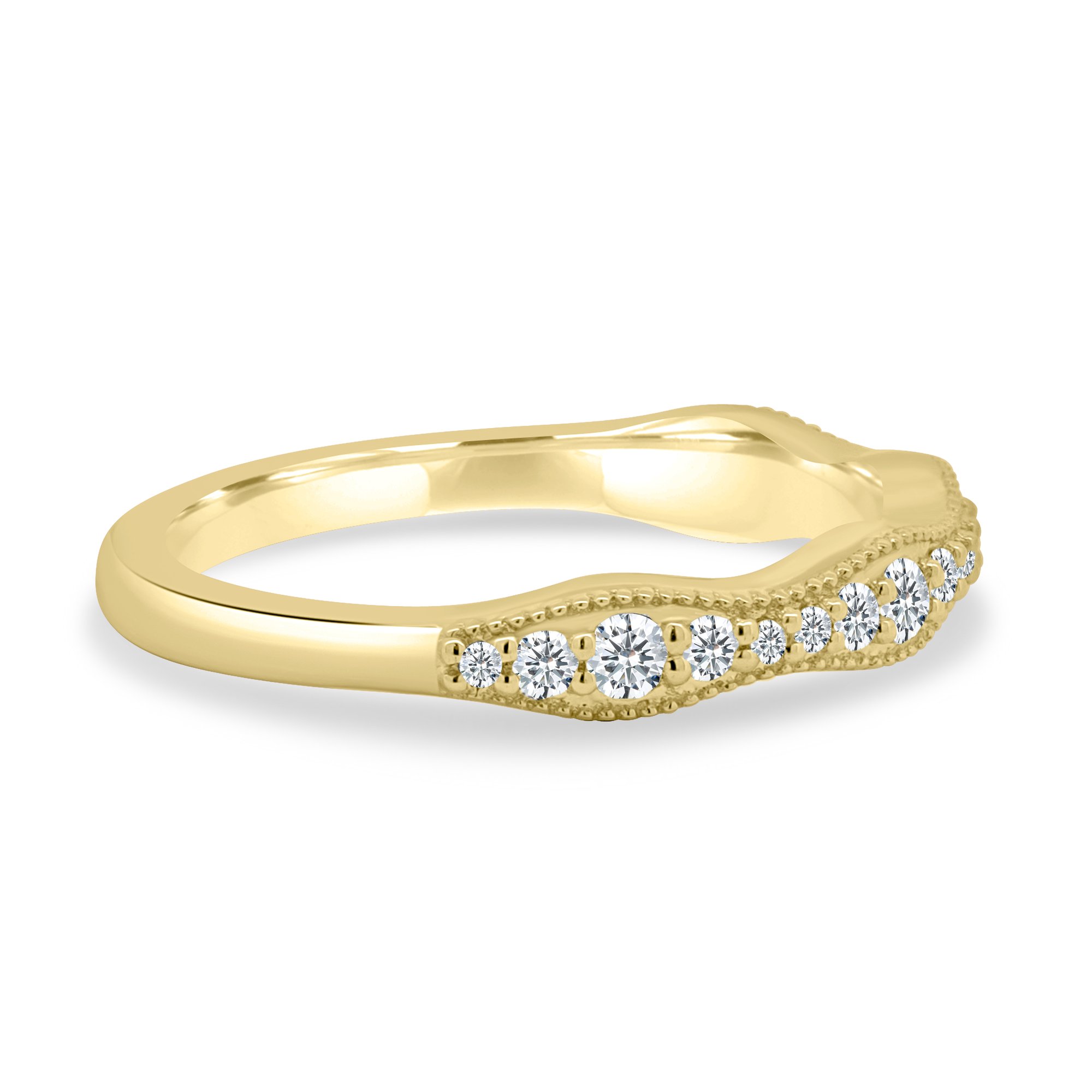 Peyton - Vintage Wave Pav Band with Milgrain Detail - 18k Yellow Gold