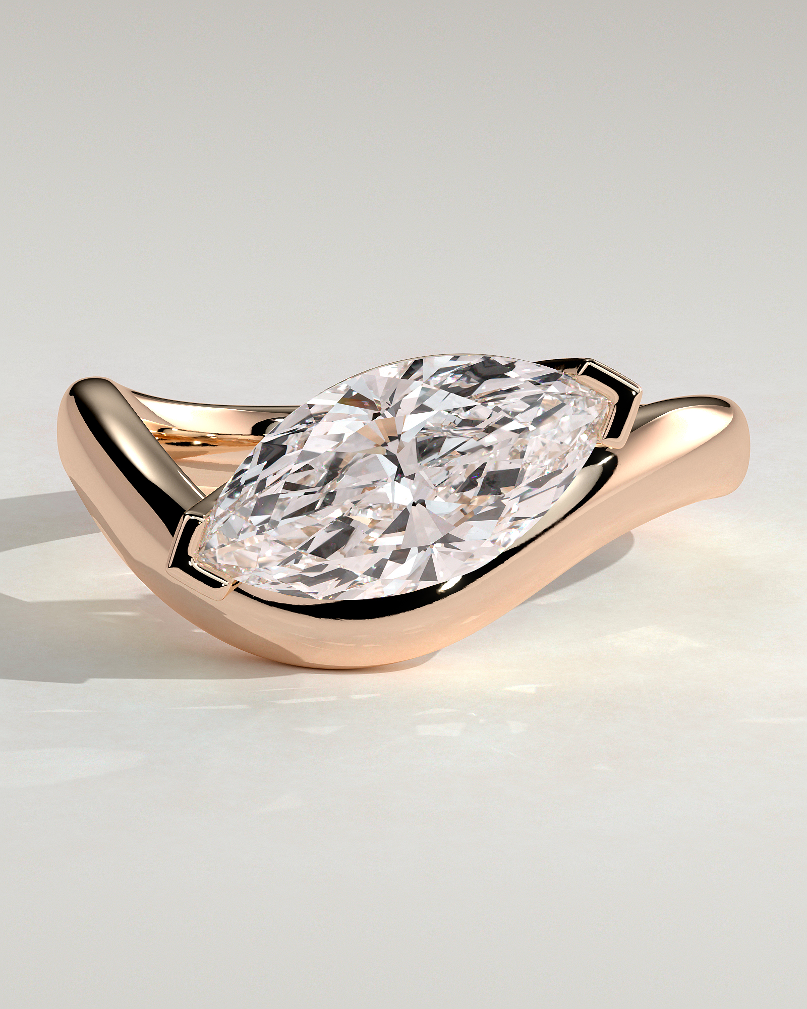 Pia - Marquise Solitaire with Twist Band - 18k Rose Gold