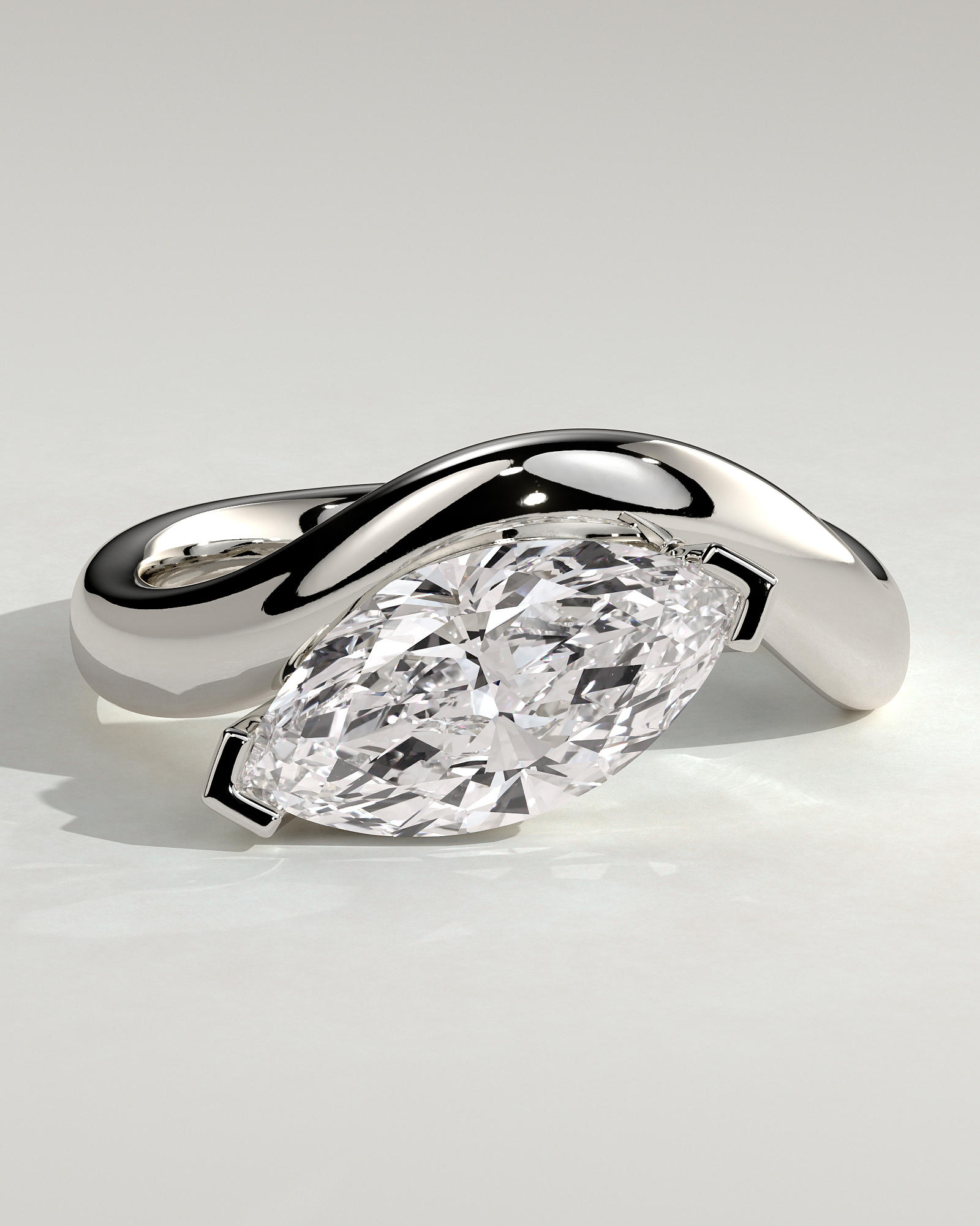 Pia - Marquise Solitaire with Twist Band - 18k White Gold