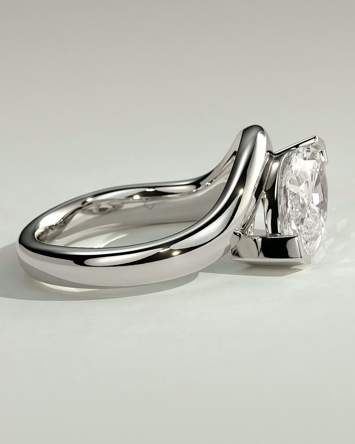 Pia - Marquise Solitaire with Twist Band - 18k White Gold