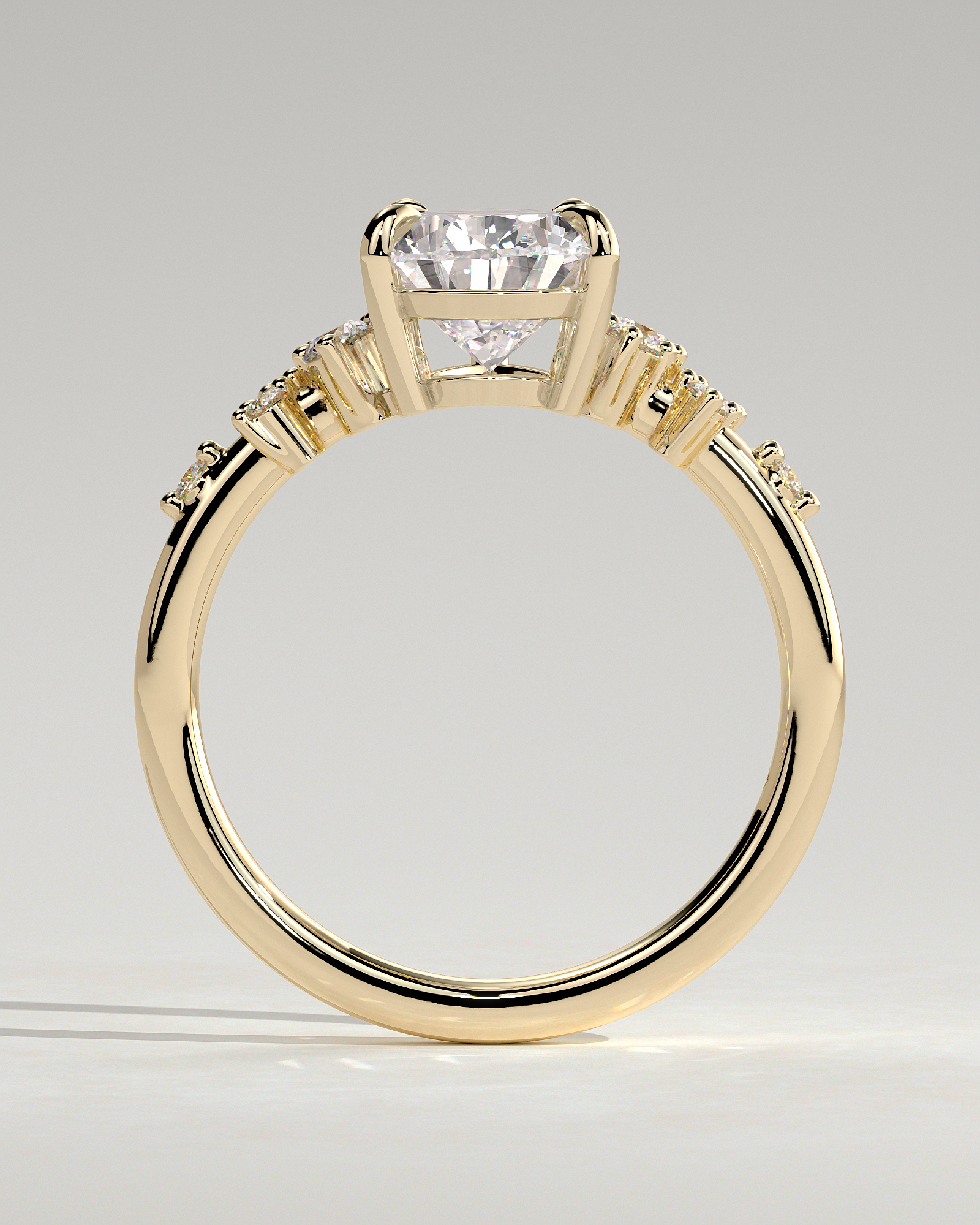 Pear 5 Claw Solitaire with Clustered Round Shoulder Stones Engagement Ring - 18k Yellow Gold