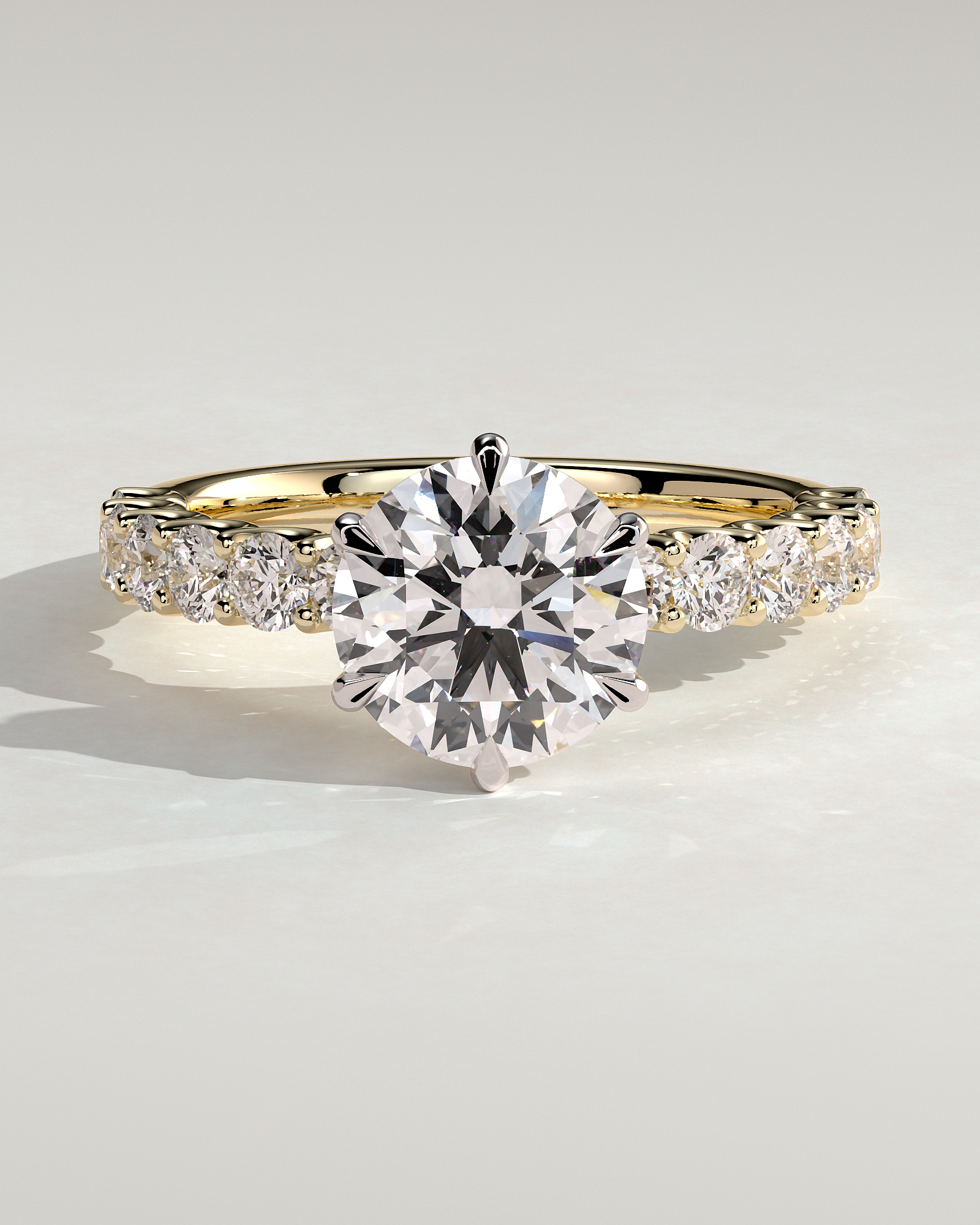 Quinn  6 Claw Round Solitaire - 18k Yellow Gold / 18k White Gold