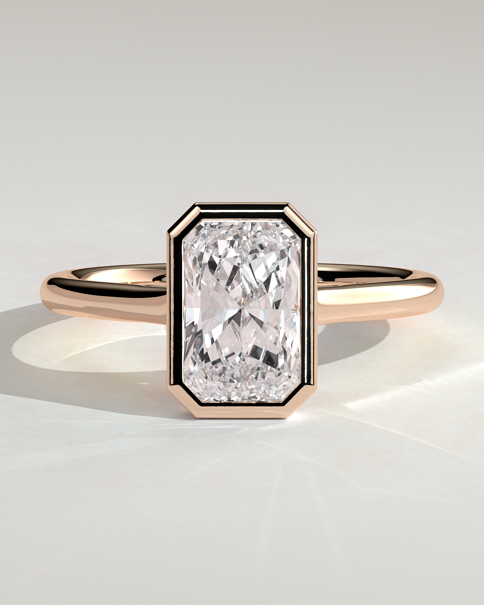 Rachel  Bezel Set Radiant Solitaire - 18k Rose Gold