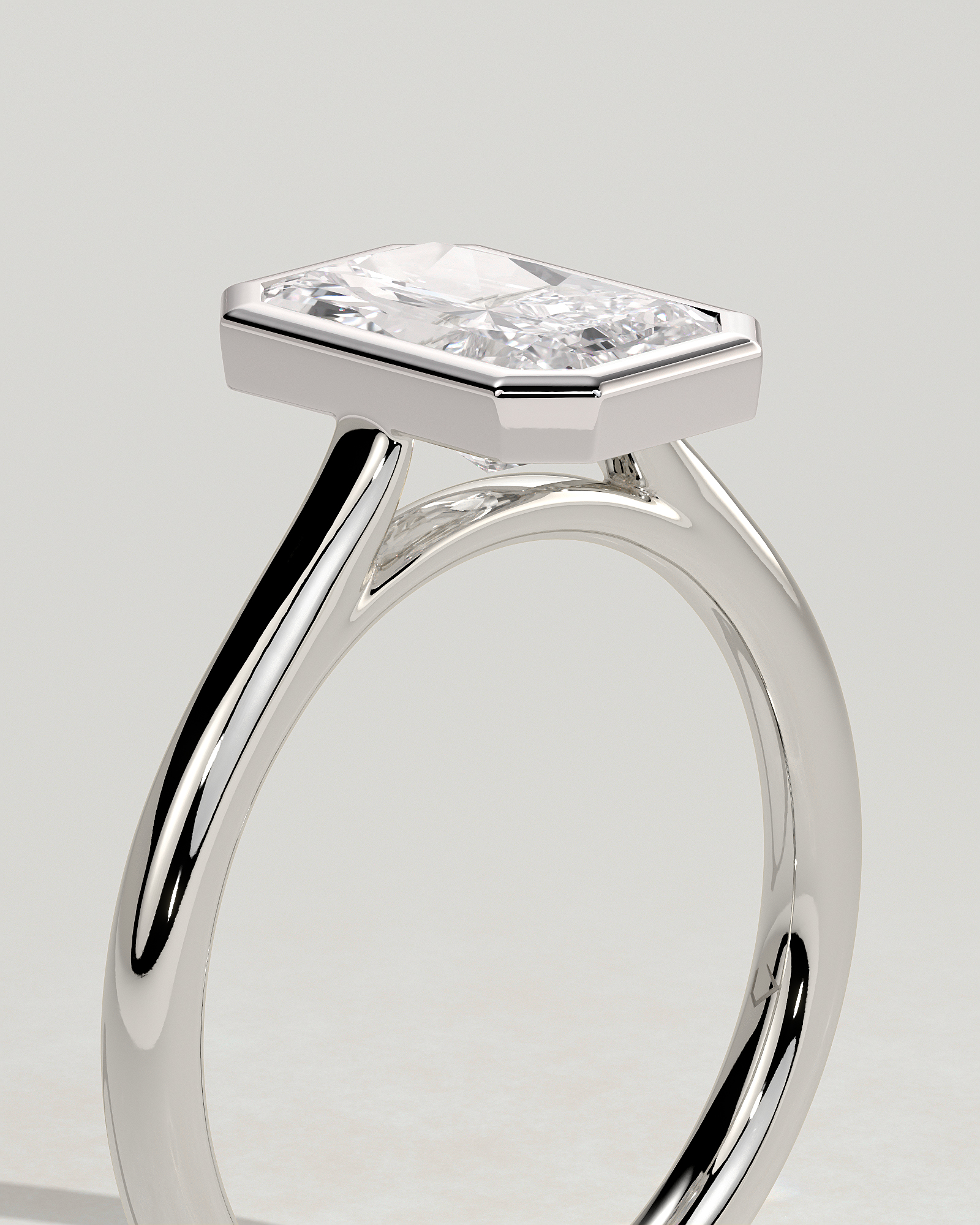 Rachel  Bezel Set Radiant Solitaire - 18k White Gold