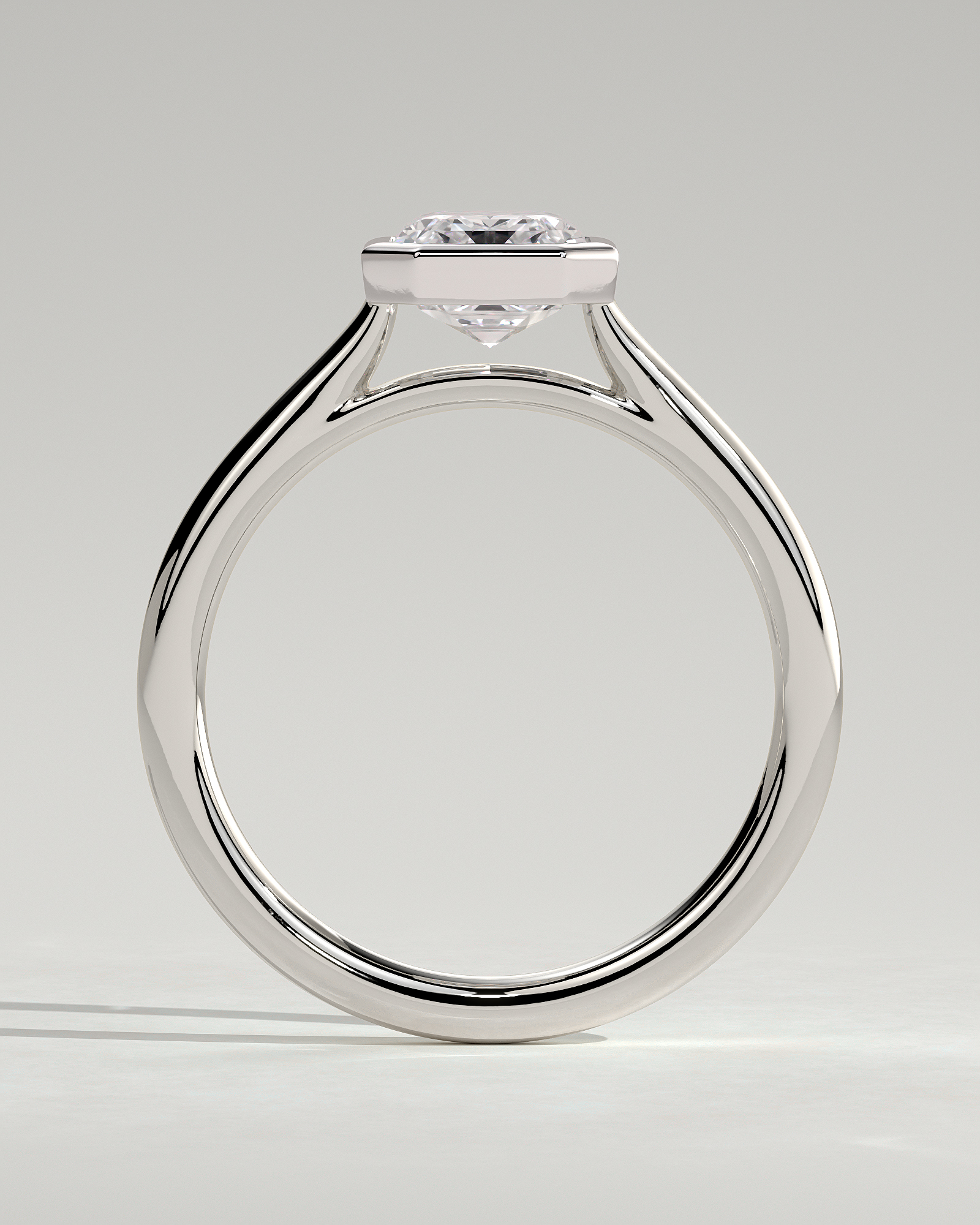 Rachel  Bezel Set Radiant Solitaire - 18k White Gold