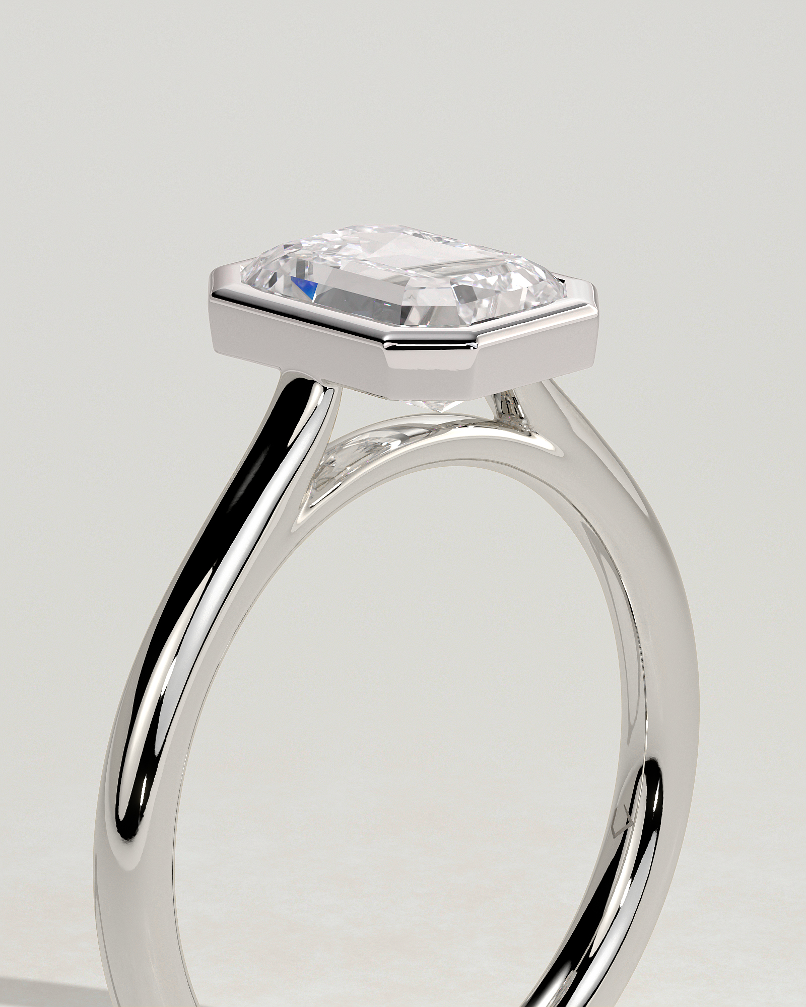 Rachel  Bezel Set Radiant Solitaire - 18k White Gold