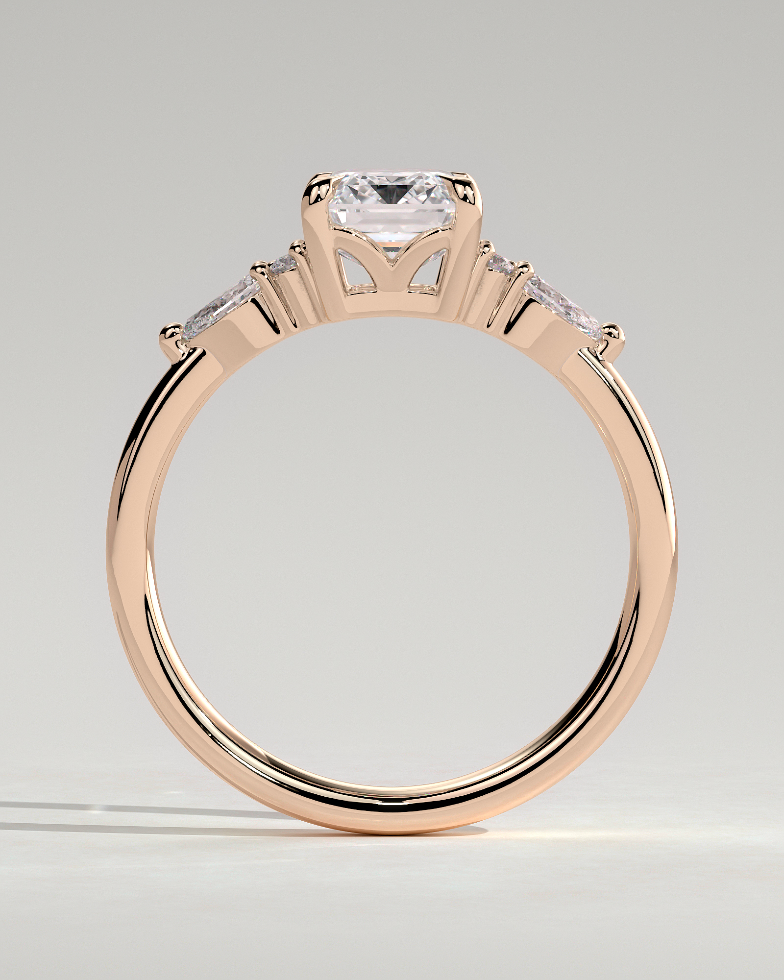 Raleigh - 4 Claw Emerald with Accent Stones - 18k Rose Gold