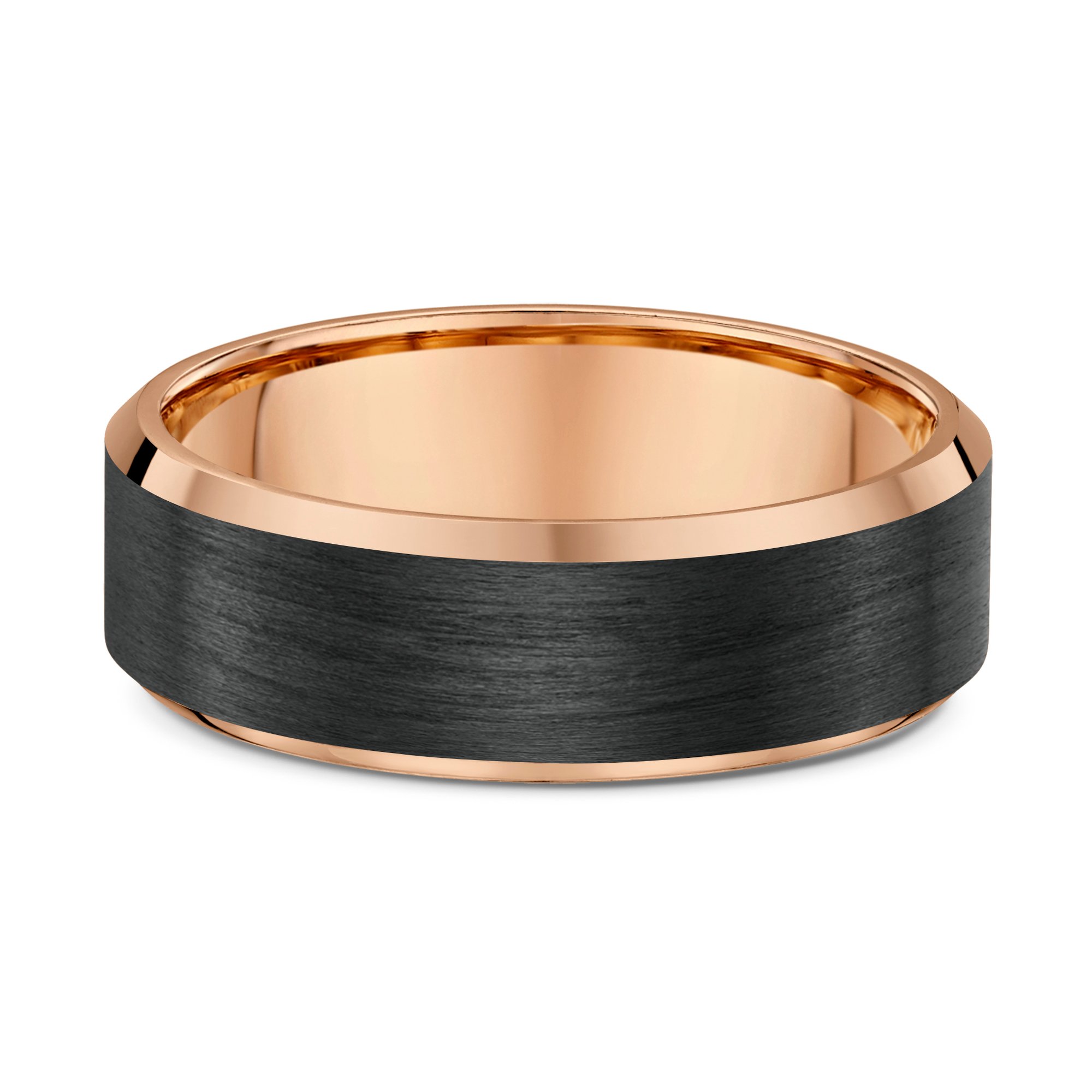 Regan Mens Wedding Ring - 9k Rose Gold / Carbon Fibre