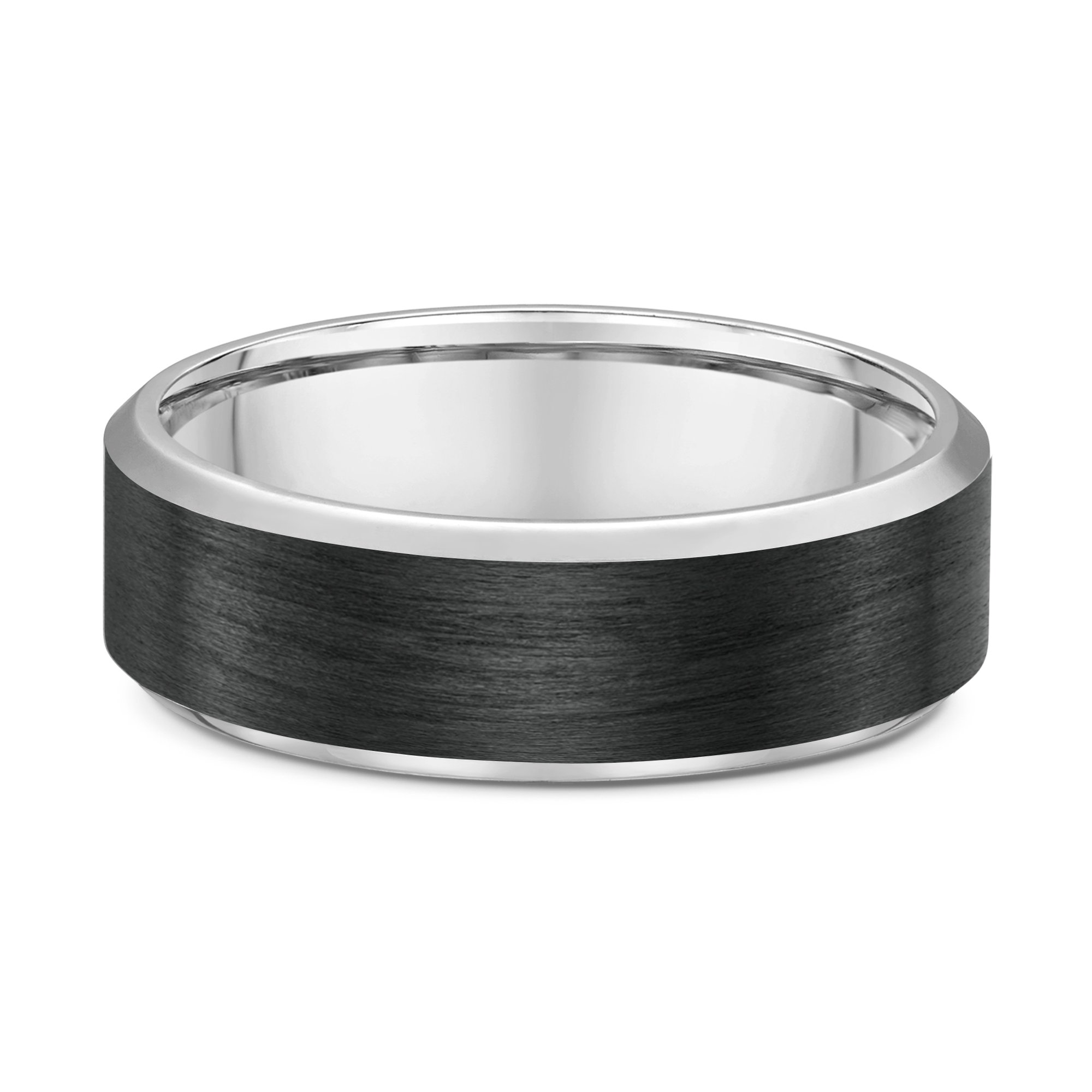 Regan Mens Wedding Ring - 9k White Gold / Carbon Fibre