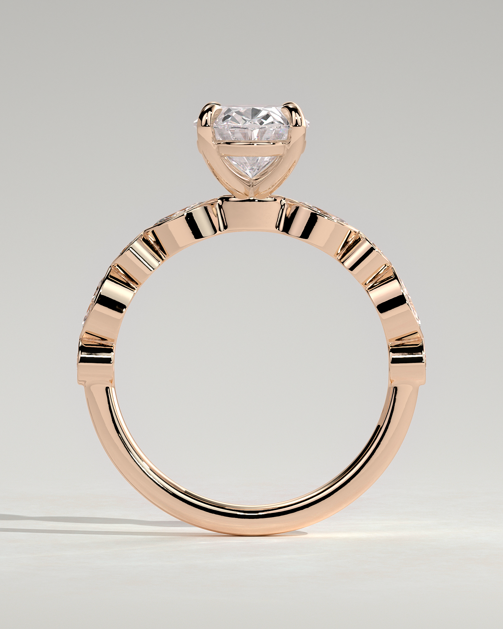 Rhiannon - Oval Solitaire with Bezel Set Accent Stones - 18k Rose Gold