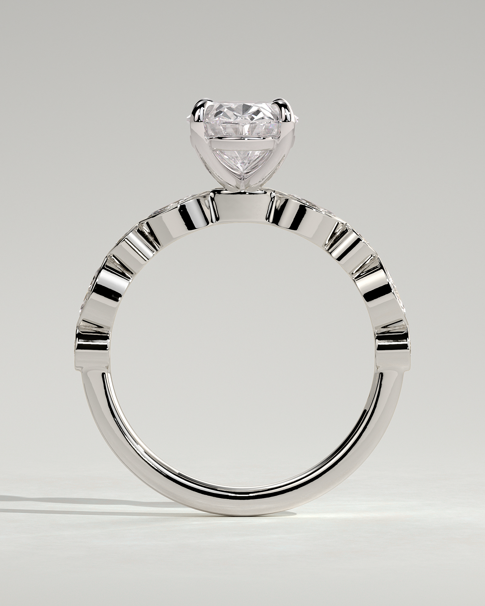 Rhiannon - Oval Solitaire with Bezel Set Accent Stones - 18k White Gold