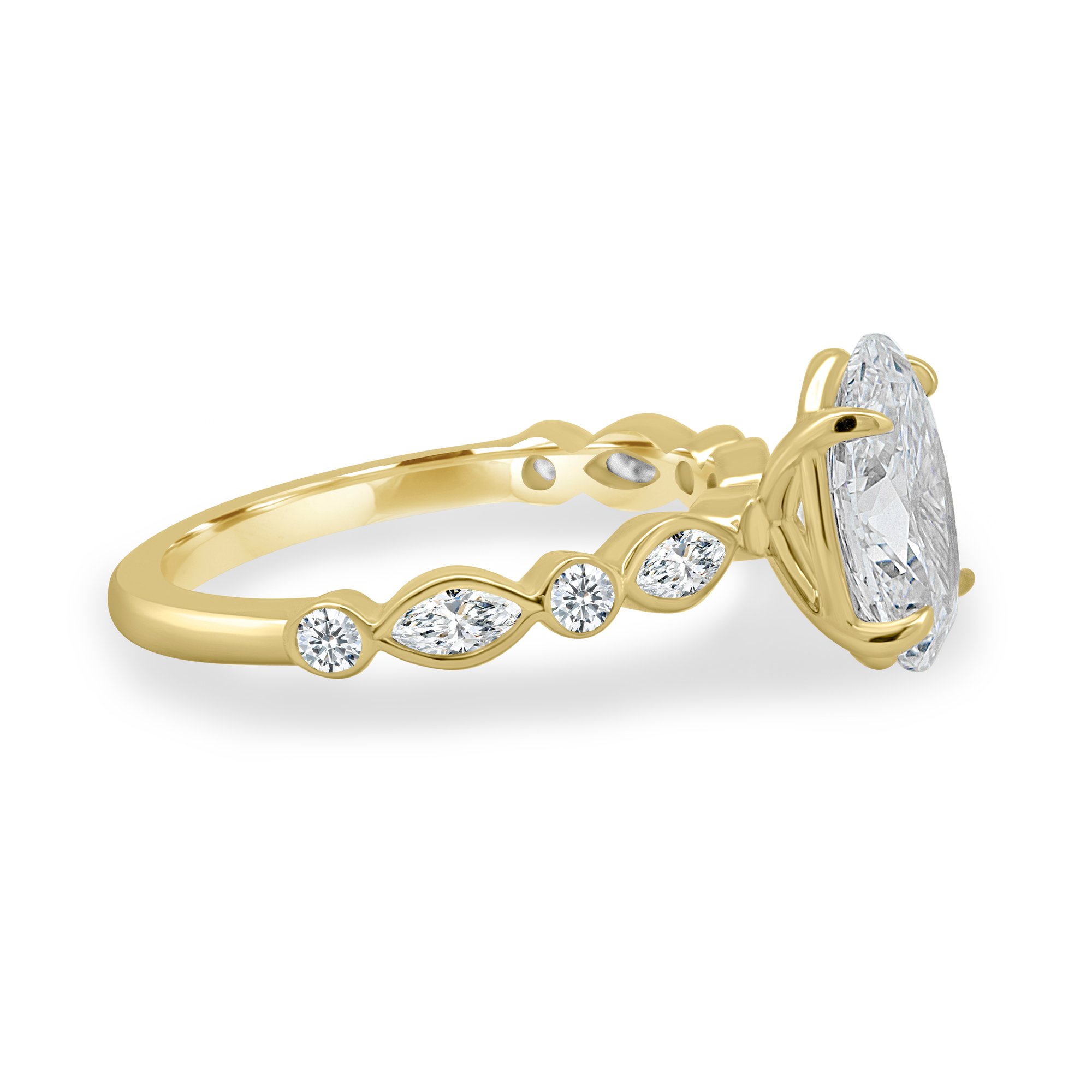Rhiannon - Oval Solitaire with Bezel Set Accent Stones - 18k Yellow Gold