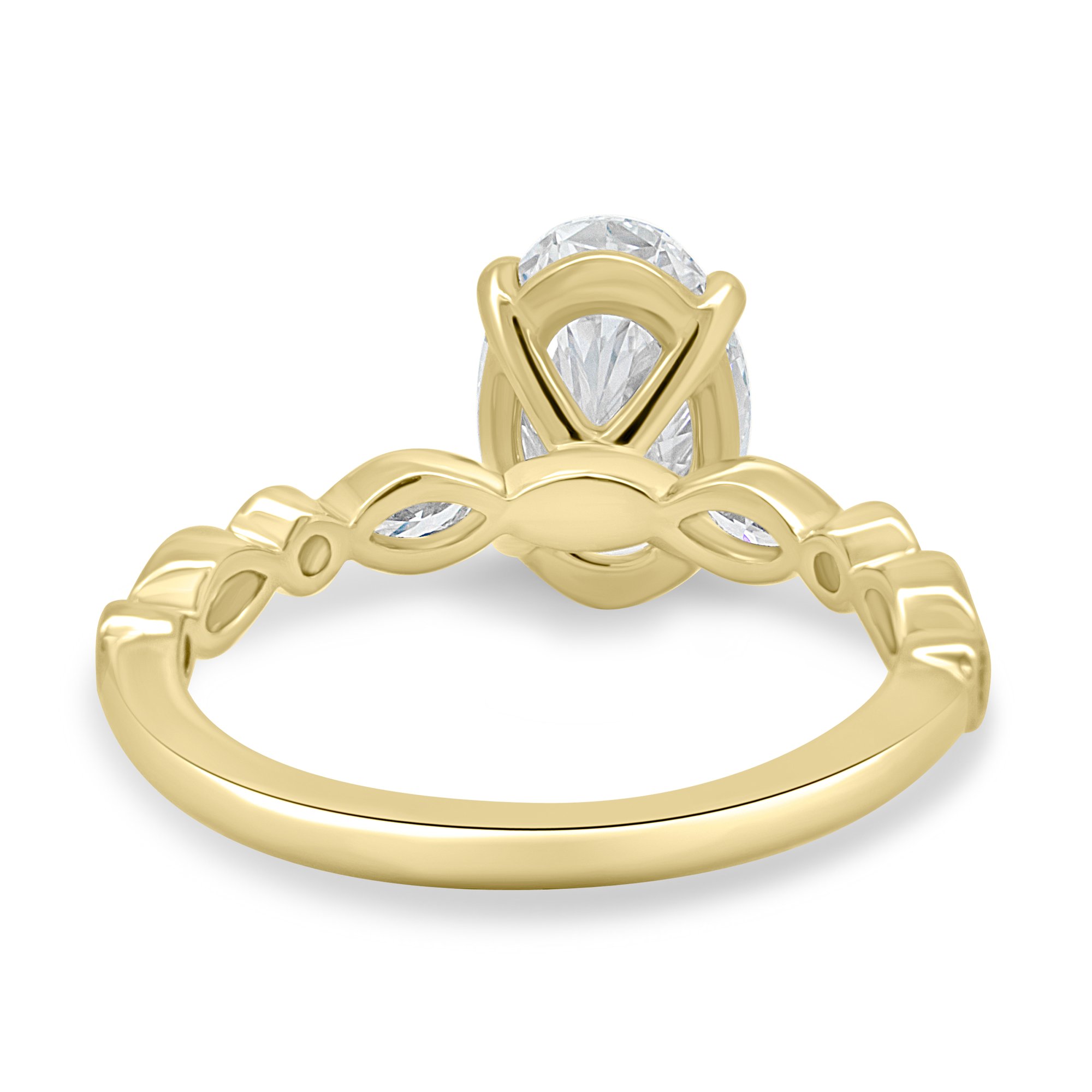 Rhiannon - Oval Solitaire with Bezel Set Accent Stones - 18k Yellow Gold