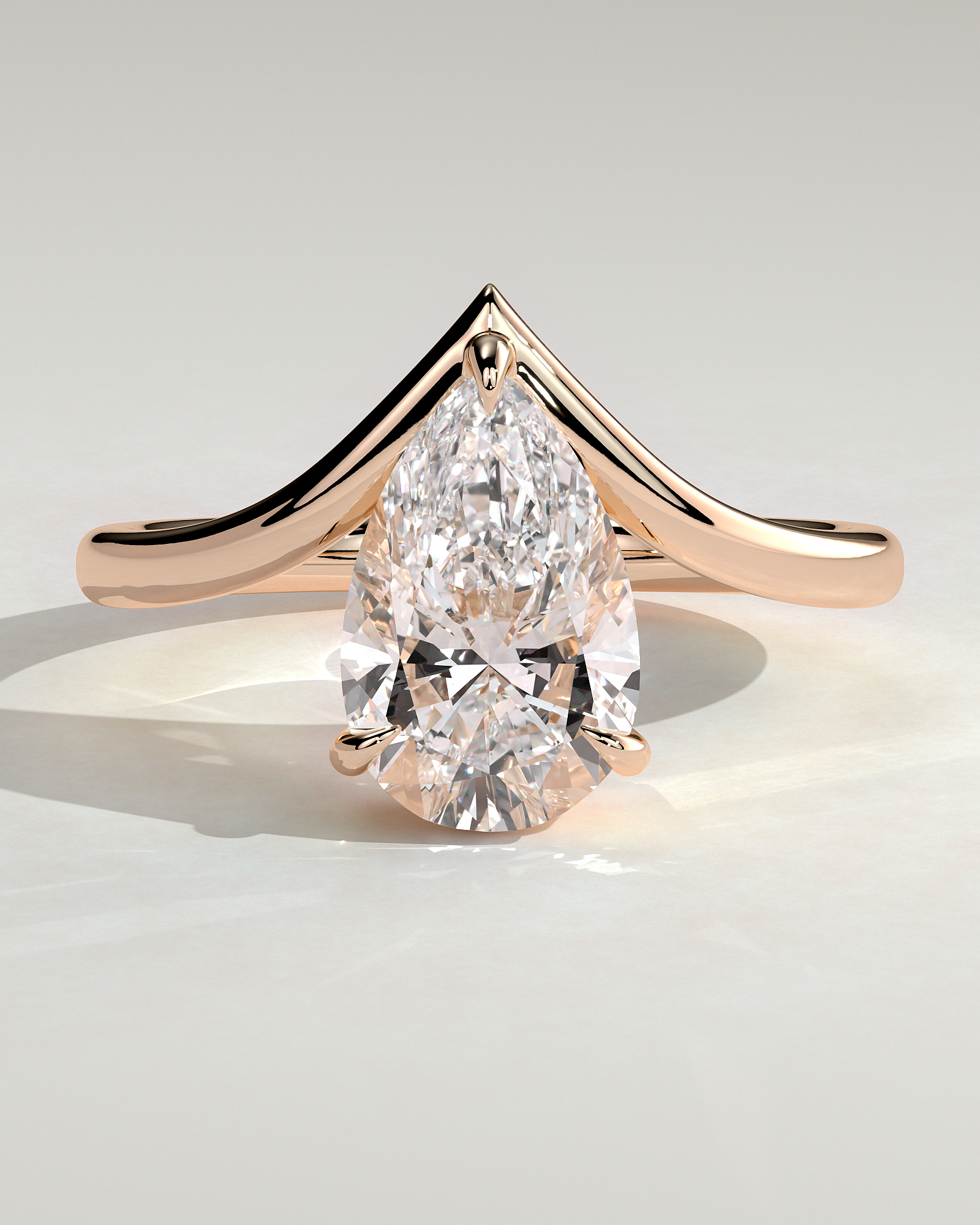 Riley - Pear Solitaire with Curved Band - 18k Rose Gold