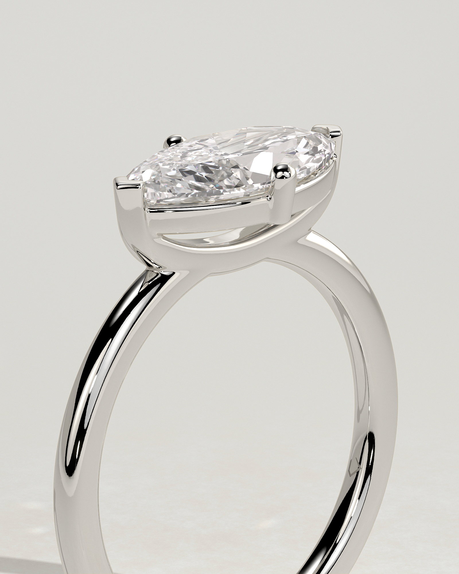 River - East West Marquise Solitaire - 18k White Gold