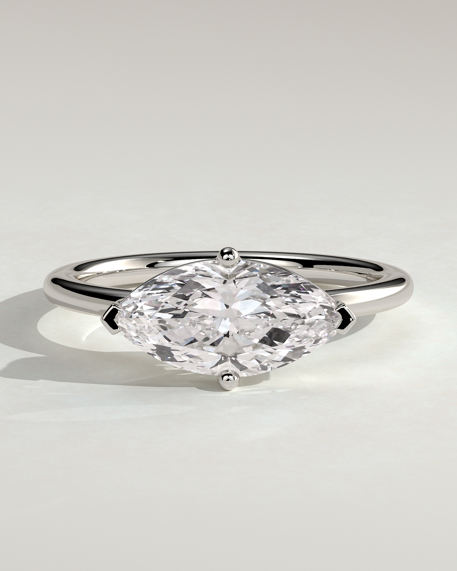 River - East West Marquise Solitaire - 18k White Gold