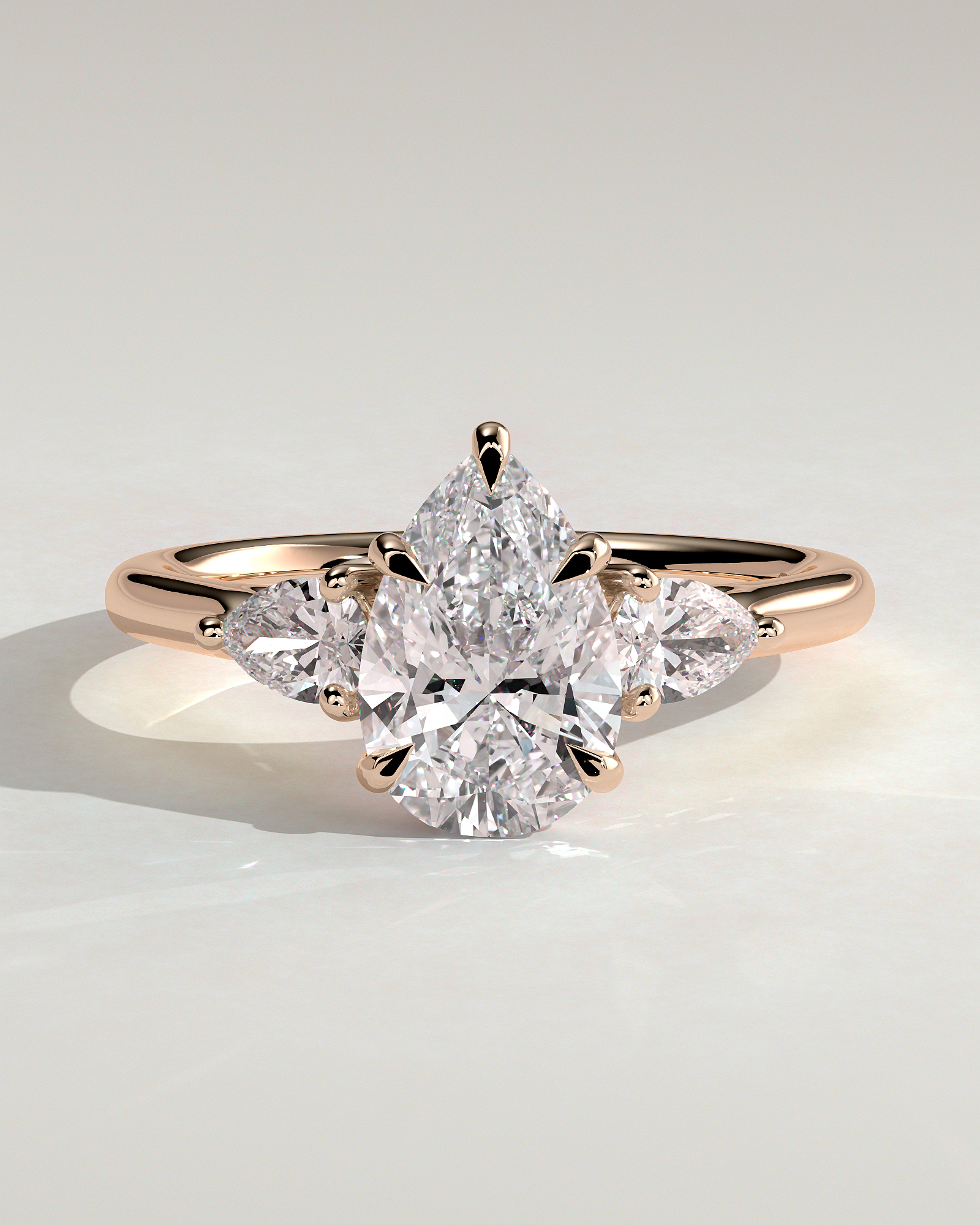 Rosalia - Pear Trilogy with Cathedral Setting - 18k Rose Gold