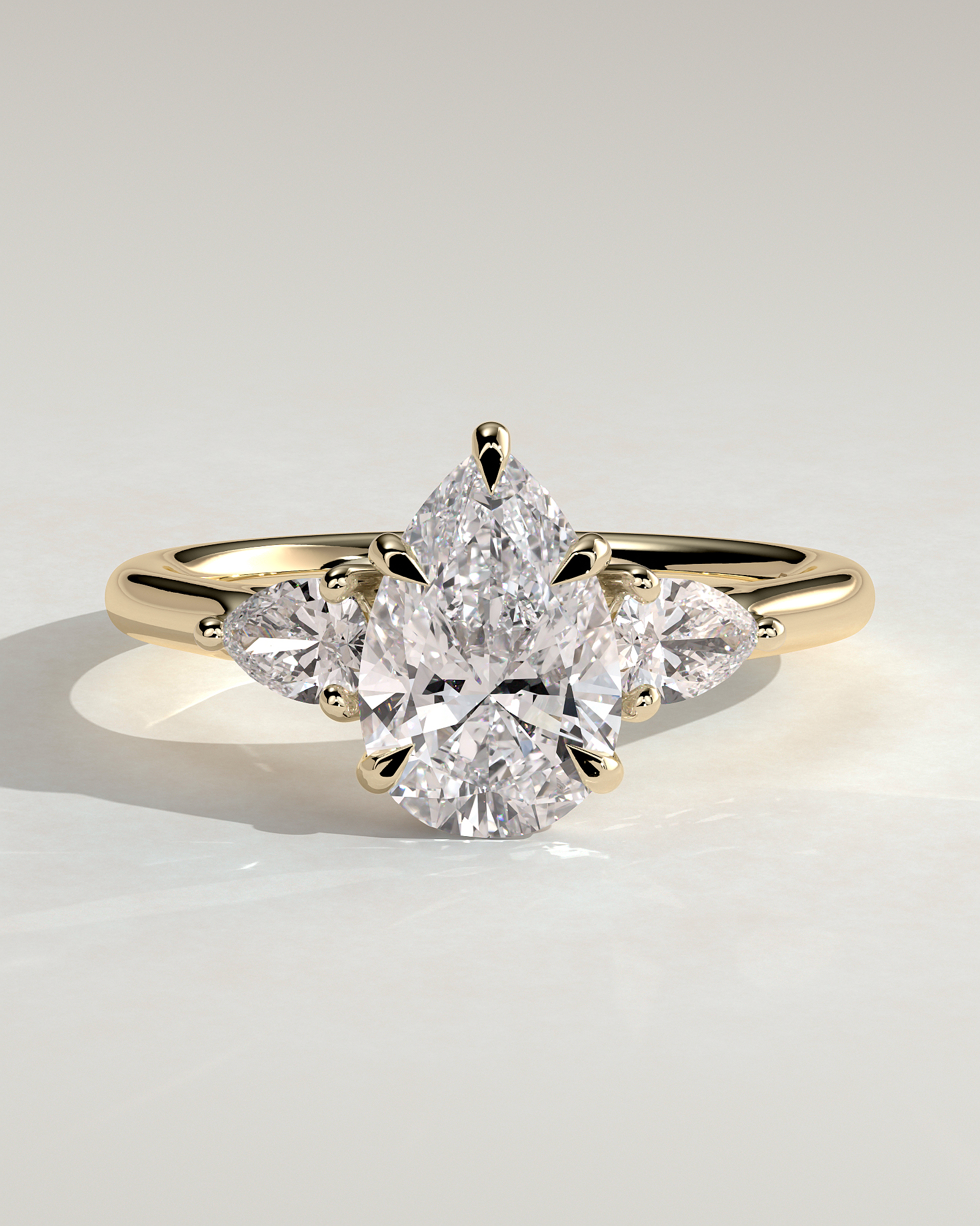 Rosalia - Pear Trilogy with Cathedral Setting - 18k Yellow Gold