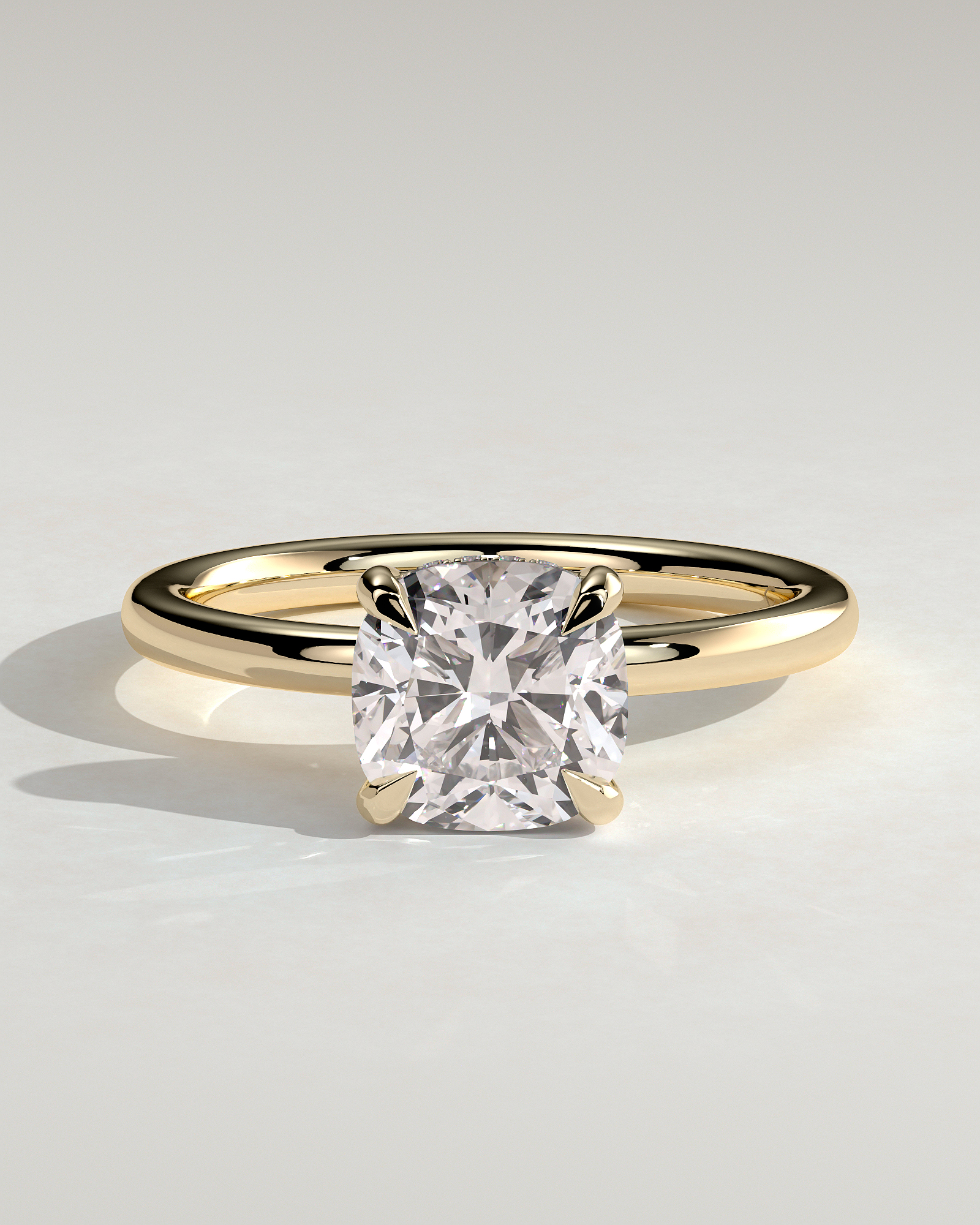 Rosie  4 Claw Cushion Solitaire - 18k Yellow Gold