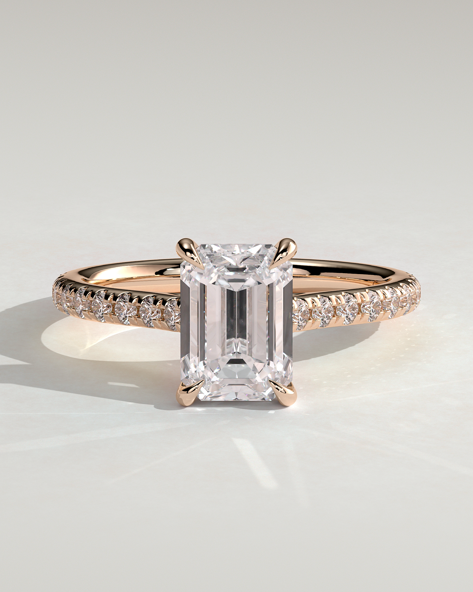 Rowena - Emerald Cathedral Solitaire with Hidden Halo and Pav - 18k Rose Gold