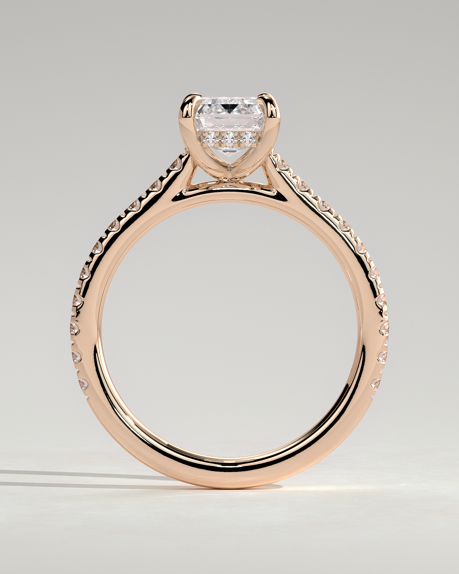 Rowena - Emerald Cathedral Solitaire with Hidden Halo and Pav - 18k Rose Gold
