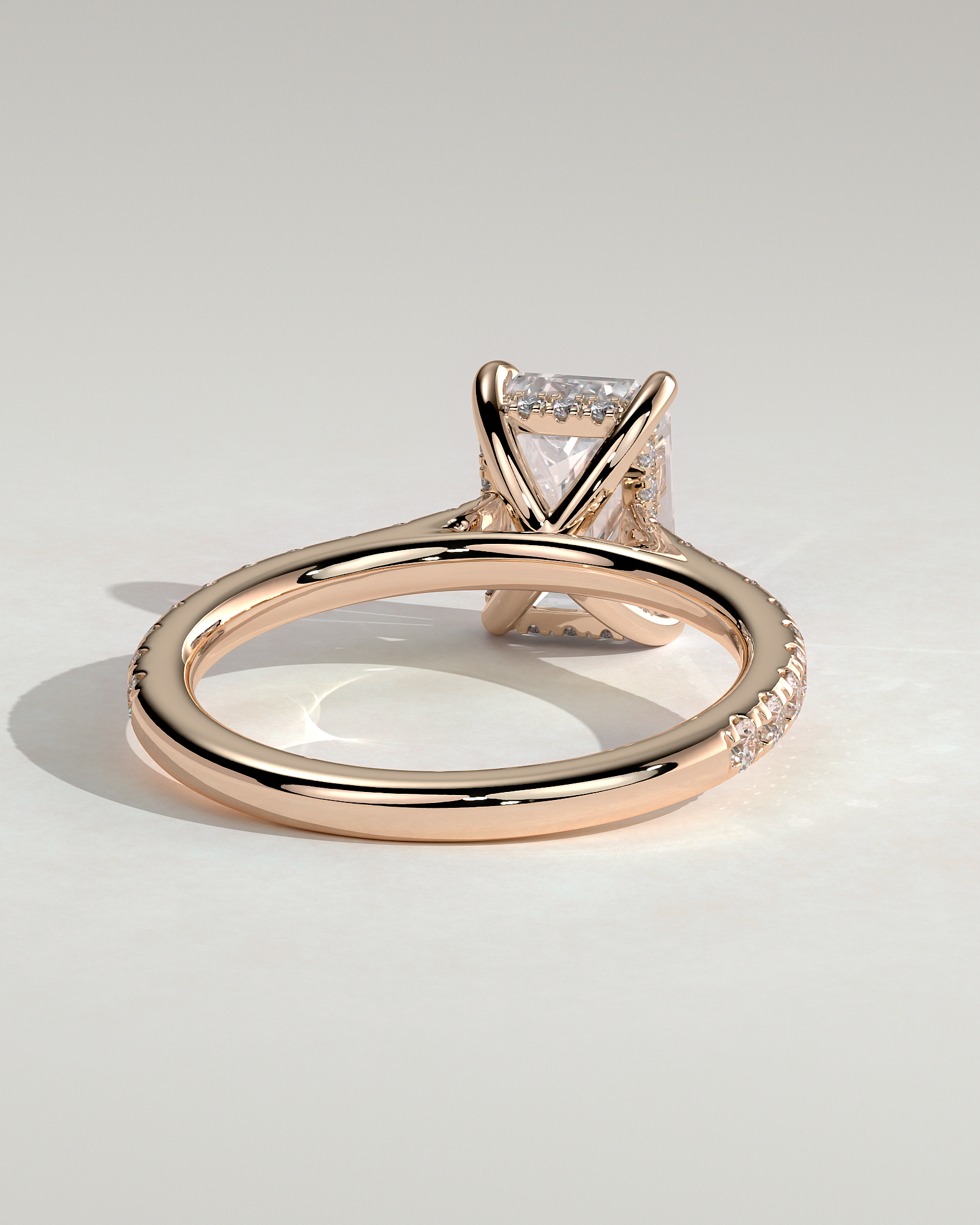 Rowena - Emerald Cathedral Solitaire with Hidden Halo and Pav - 18k Rose Gold