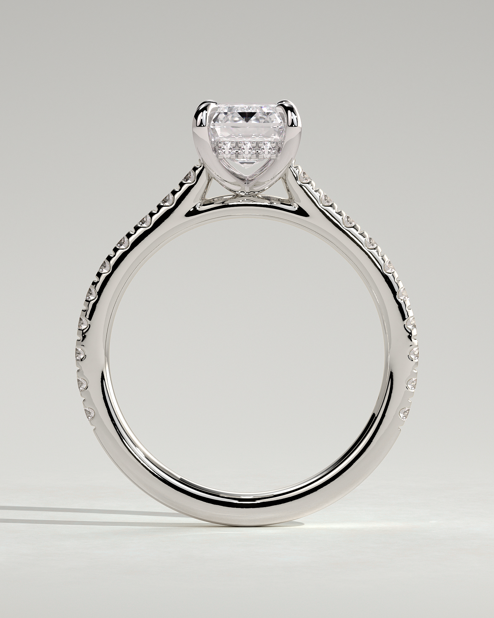 Rowena - Emerald Cathedral Solitaire with Hidden Halo and Pav - 18k White Gold