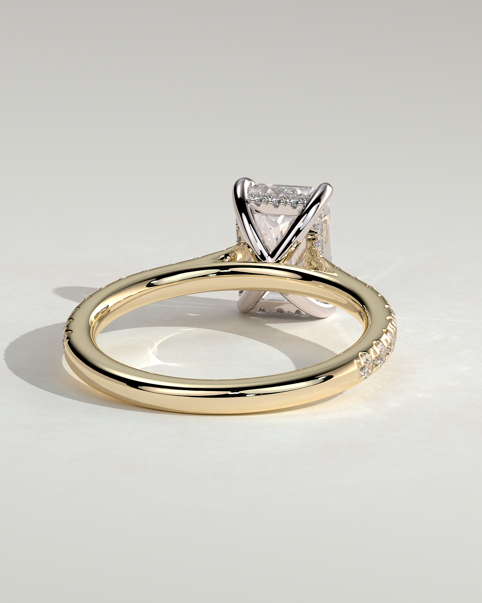 Rowena - Emerald Cathedral Solitaire with Hidden Halo and Pav - 18k Yellow Gold / 18k White Gold