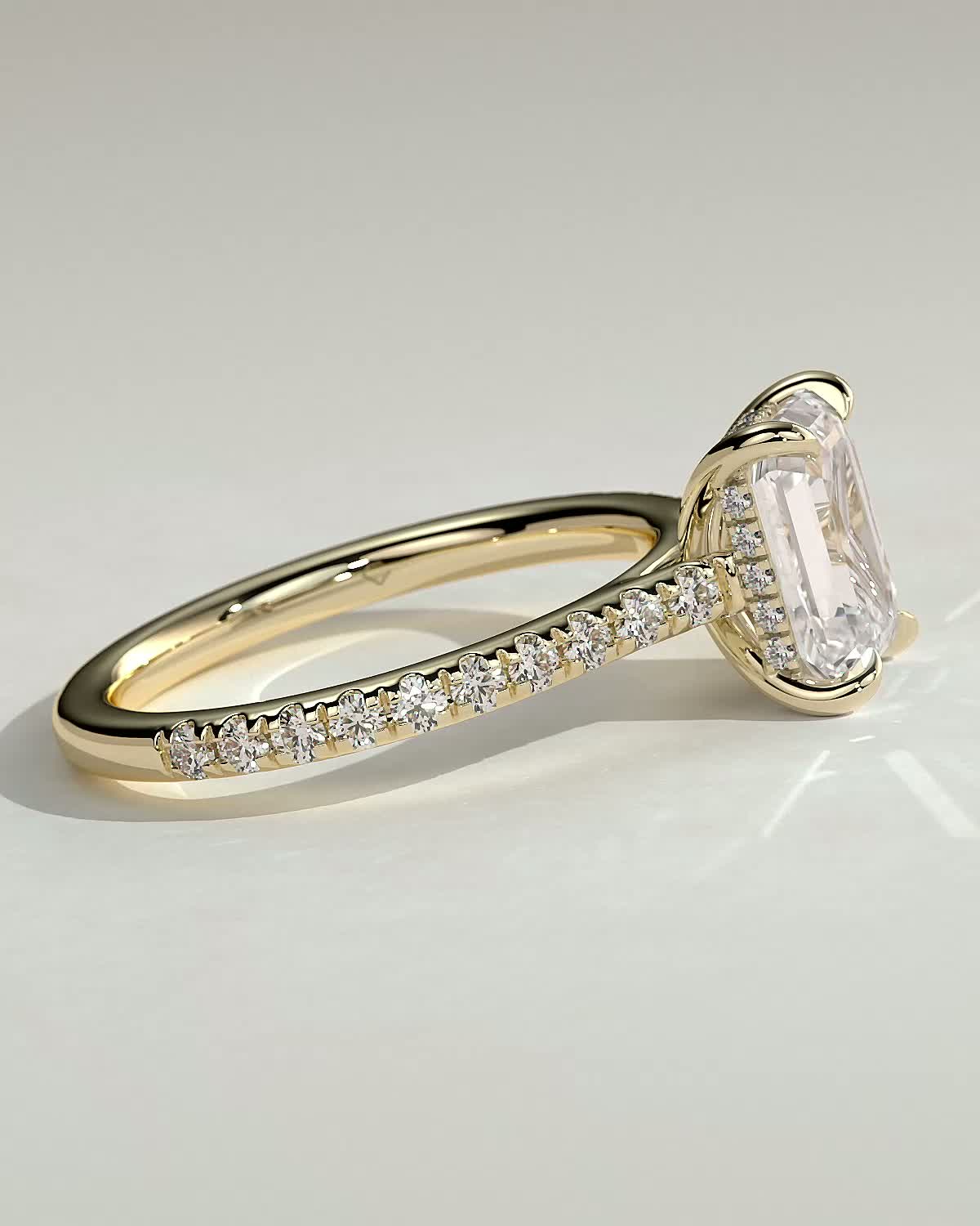 Rowena - Emerald Cathedral Solitaire with Hidden Halo and Pav - 18k Yellow Gold