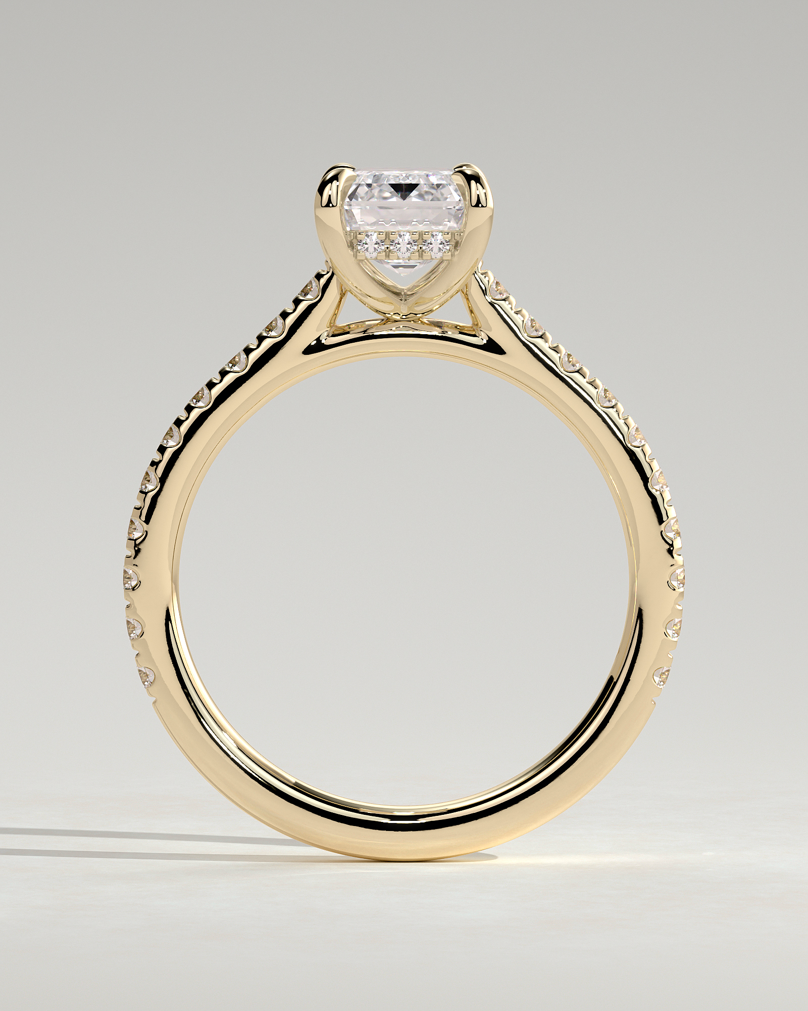 Rowena - Emerald Cathedral Solitaire with Hidden Halo and Pav - 18k Yellow Gold