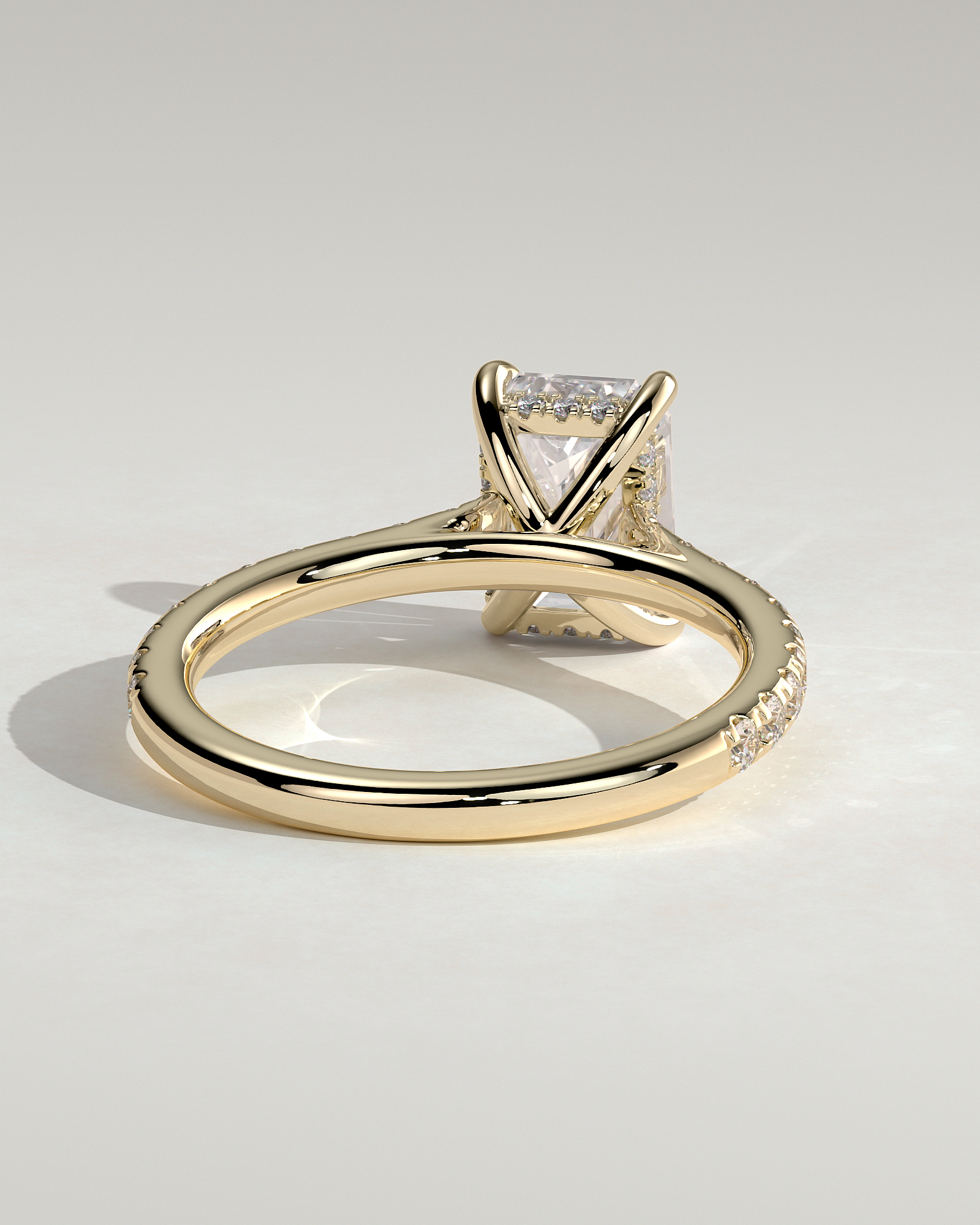 Rowena - Emerald Cathedral Solitaire with Hidden Halo and Pav - 18k Yellow Gold