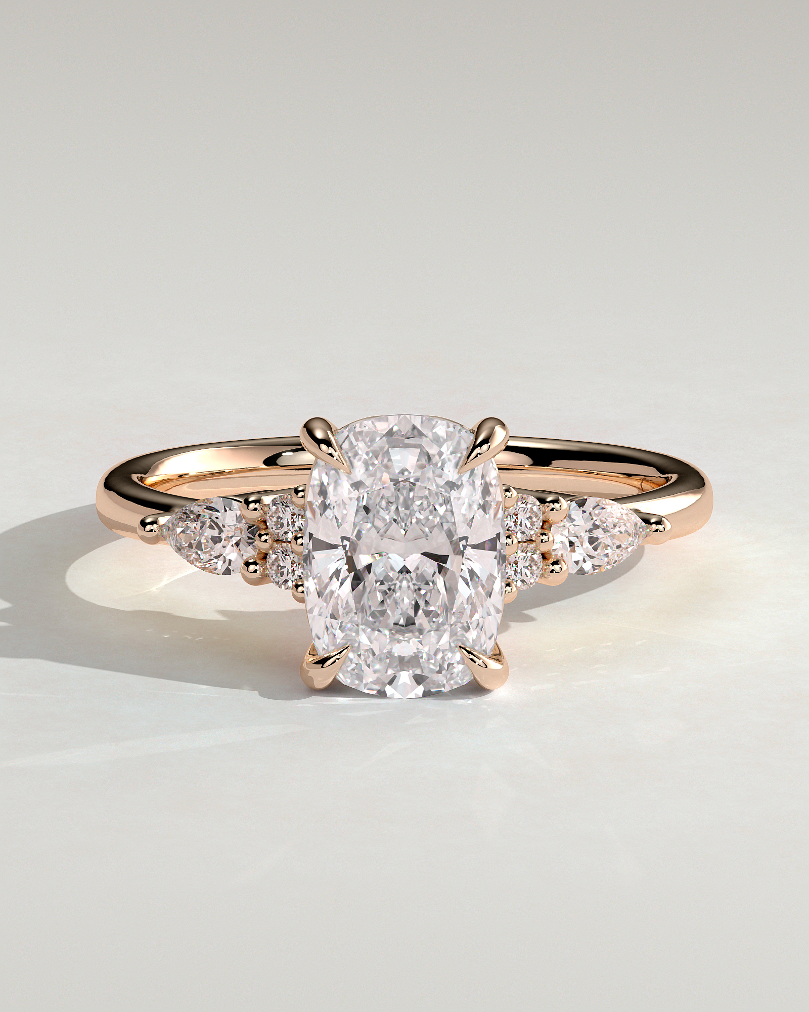 Sadie - Elongated Cushion Trilogy with Round and Pear Stones - 18k Rose Gold