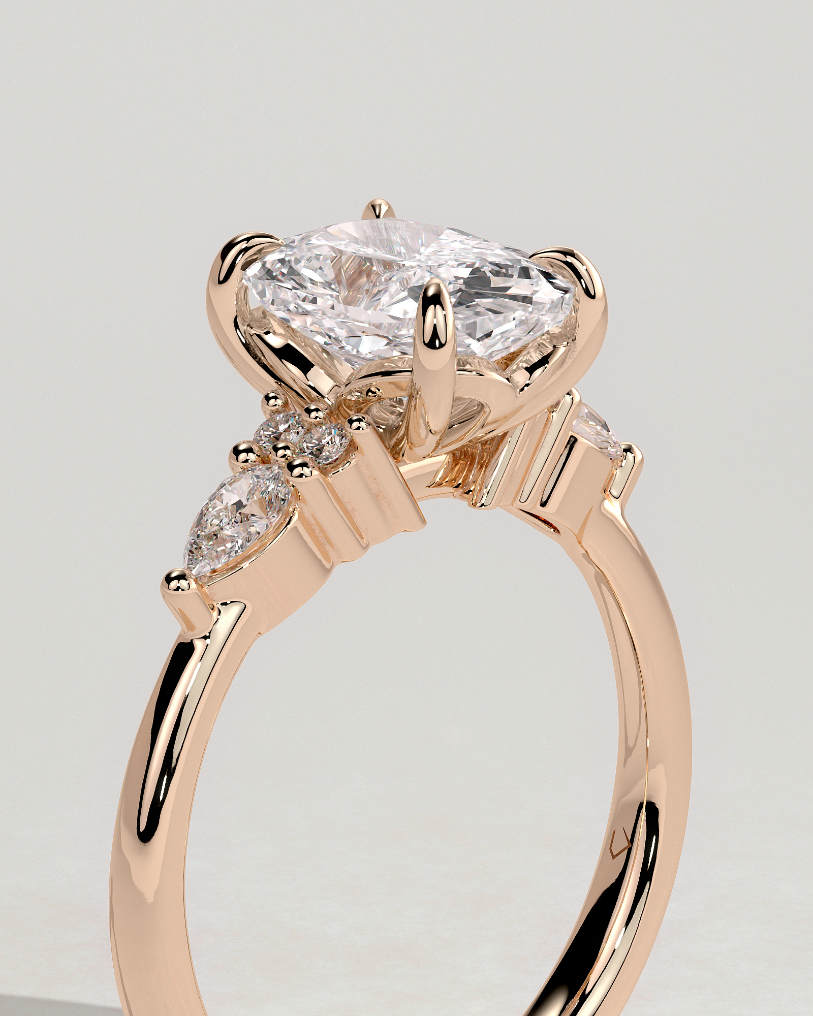 Sadie - Elongated Cushion Trilogy with Round and Pear Stones - 18k Rose Gold