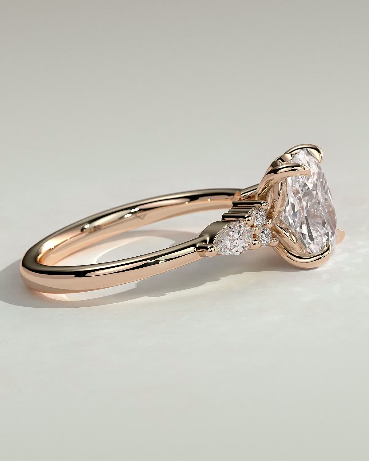 Sadie - Elongated Cushion Trilogy with Round and Pear Stones - 18k Rose Gold