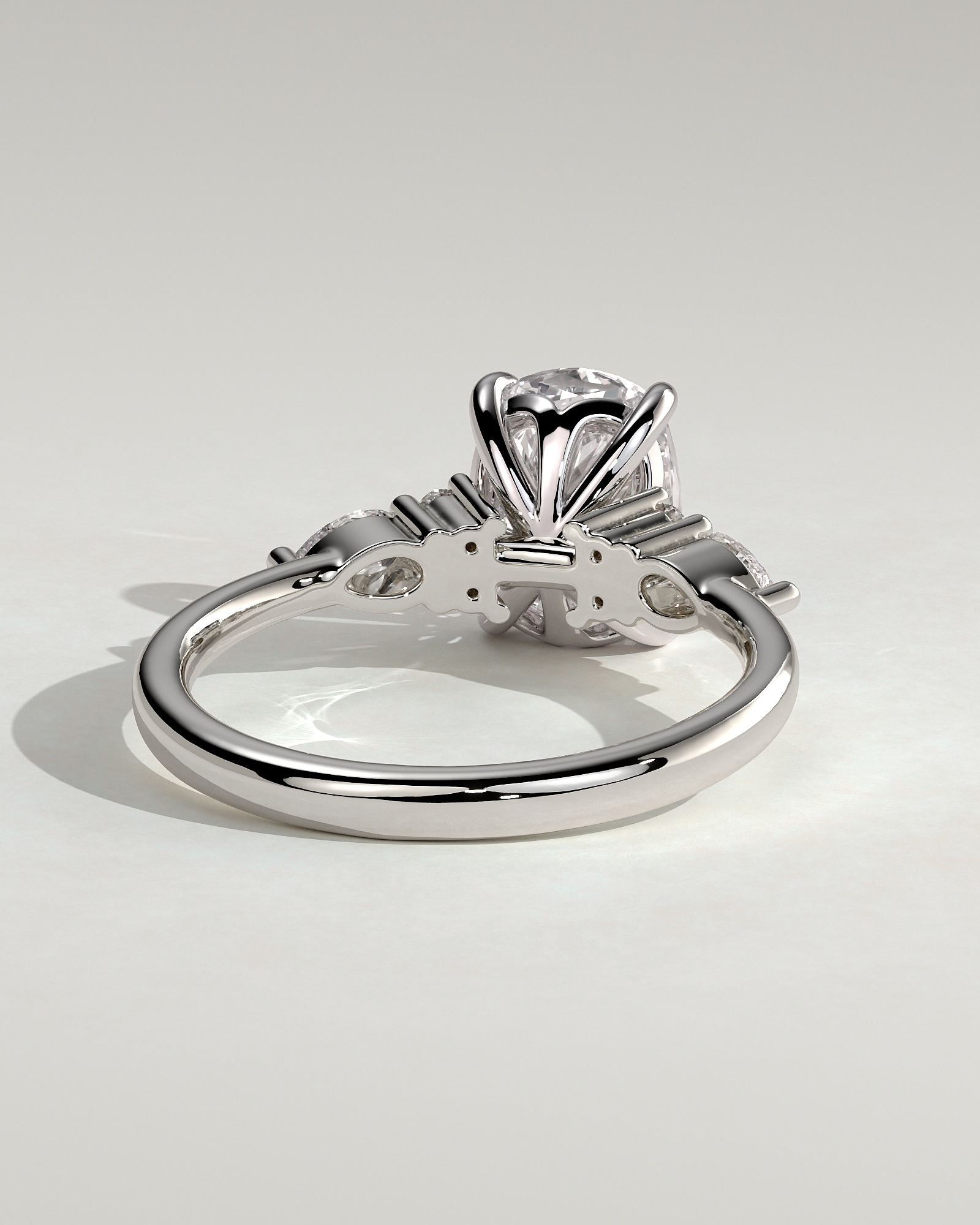 Sadie - Elongated Cushion Trilogy with Round and Pear Stones - 18k White Gold