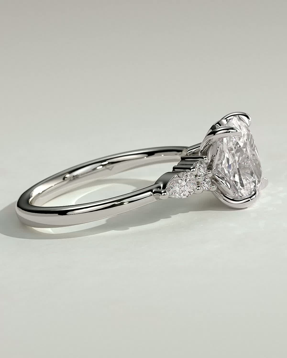 Sadie - Elongated Cushion Trilogy with Round and Pear Stones - 18k White Gold