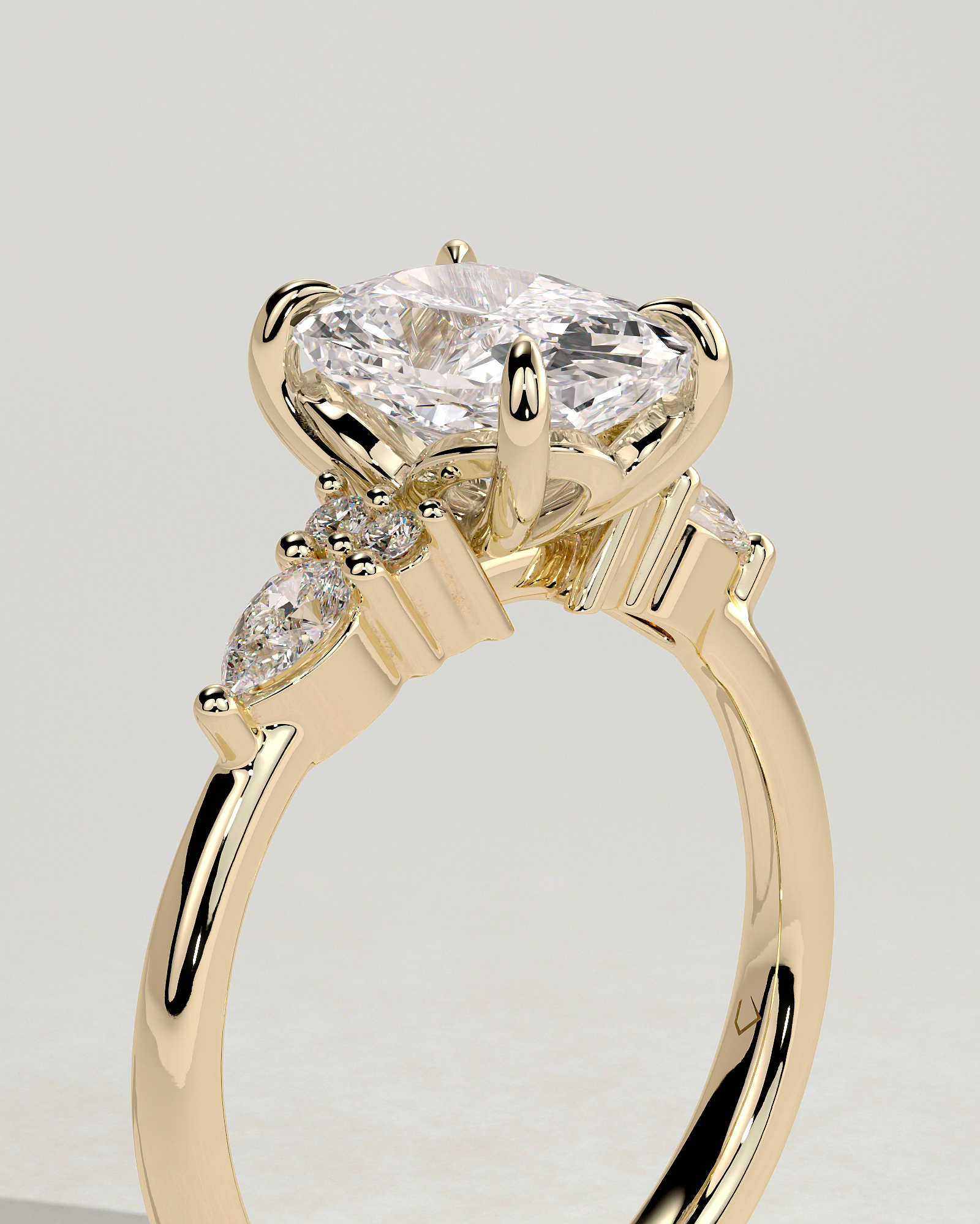 Sadie - Elongated Cushion Trilogy with Round and Pear Stones - 18k Yellow Gold