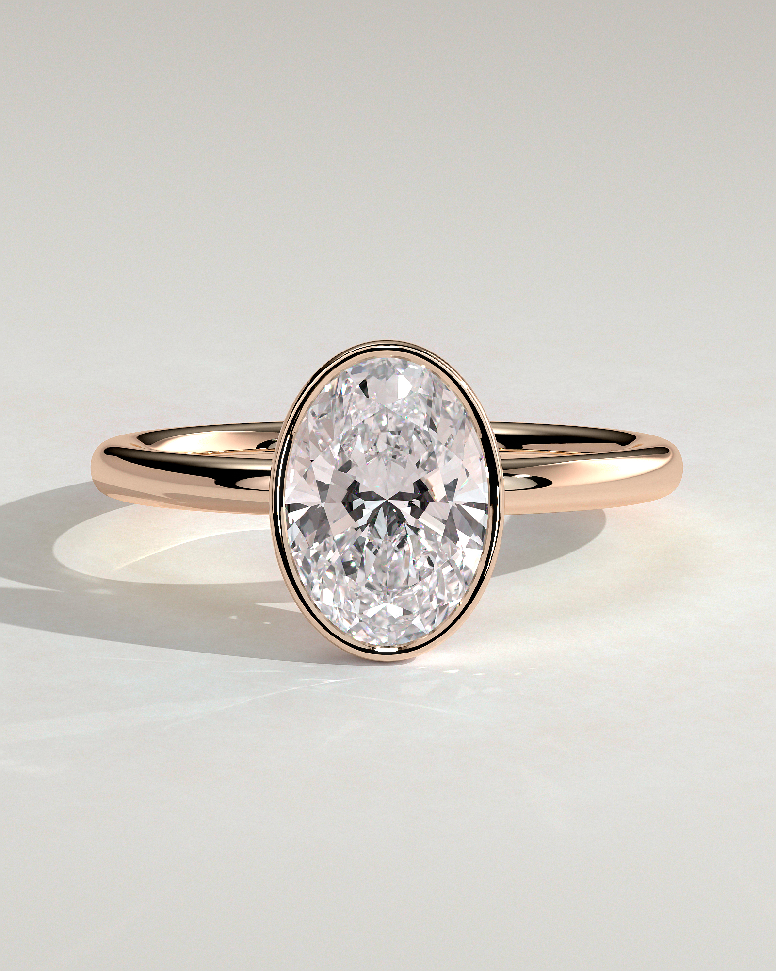 Sage - Bezel Set Oval Solitaire - 18k Rose Gold
