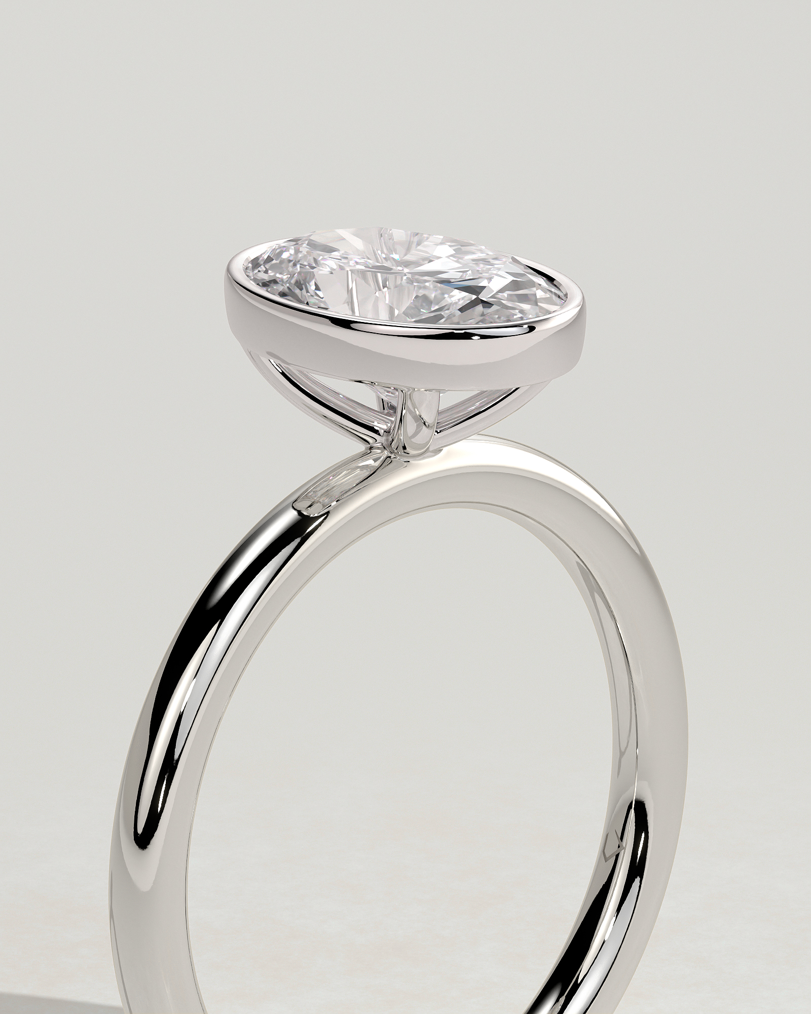 Sage - Bezel Set Oval Solitaire - 18k White Gold