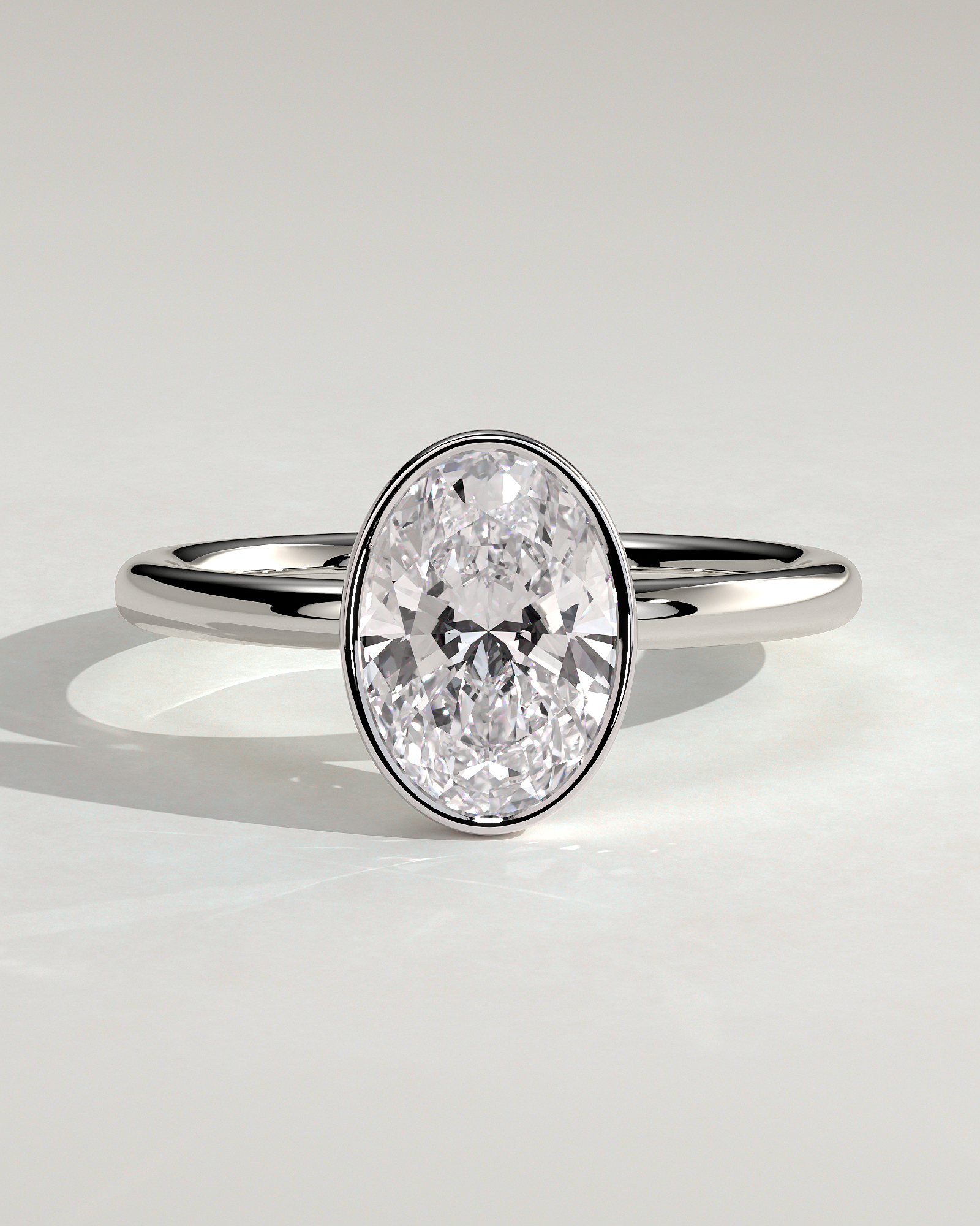Sage - Bezel Set Oval Solitaire - 18k White Gold