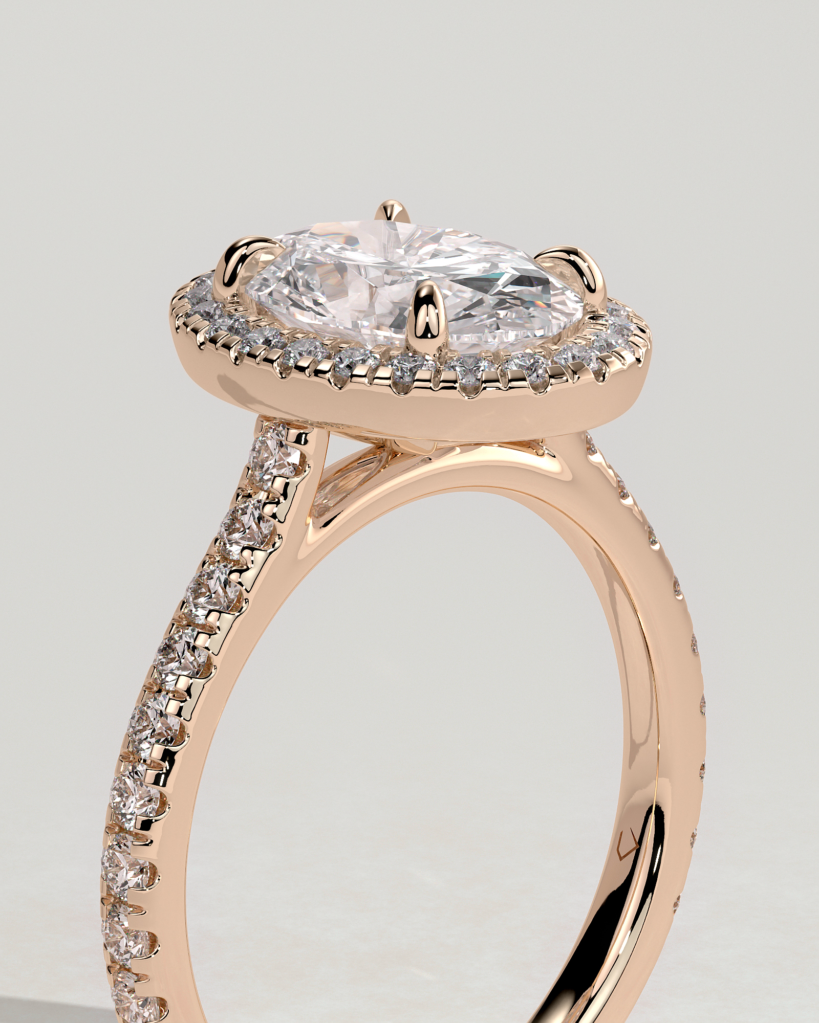 Sally - Oval Halo and Pav - 18k Rose Gold