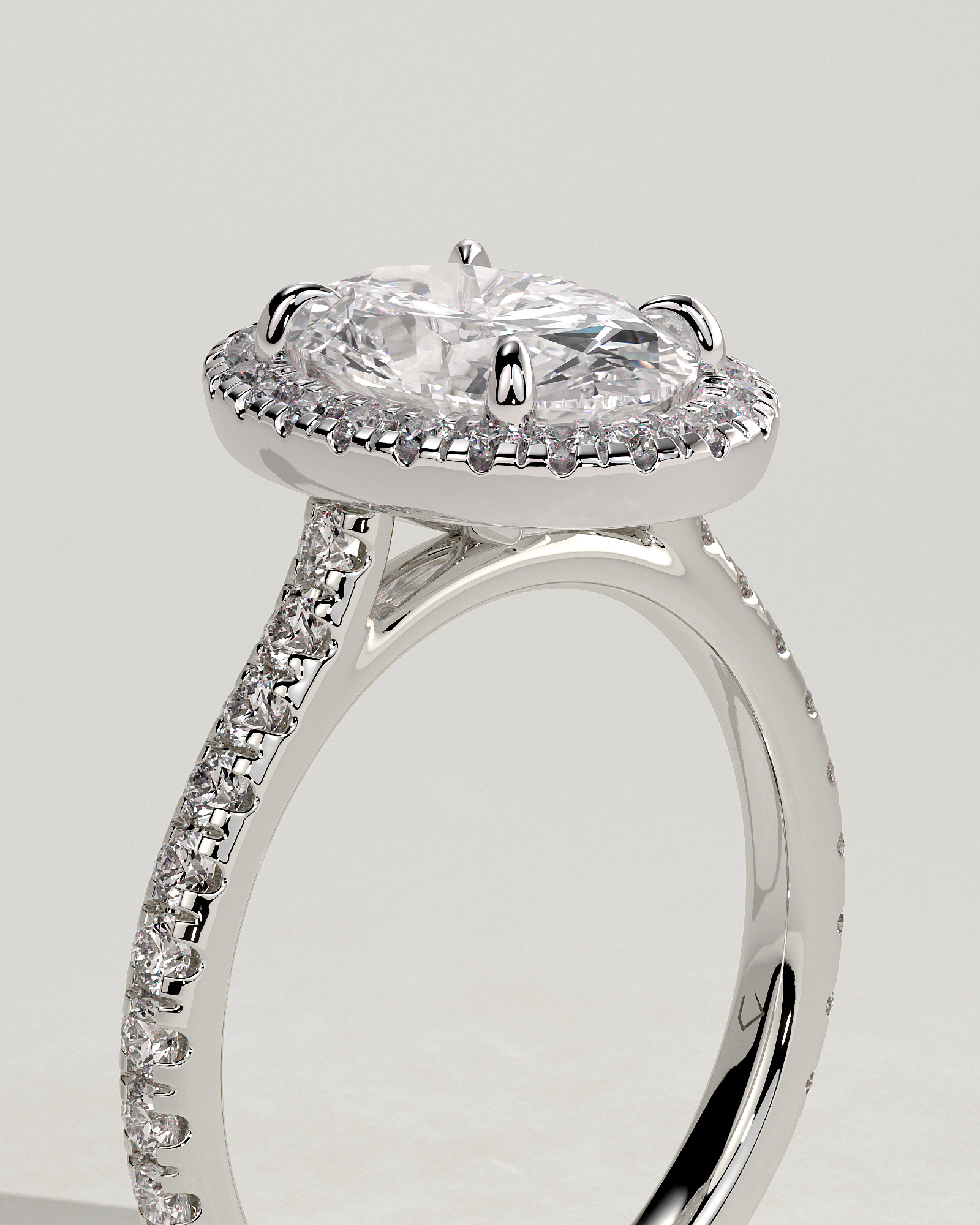 Sally - Oval Halo and Pav - 18k White Gold