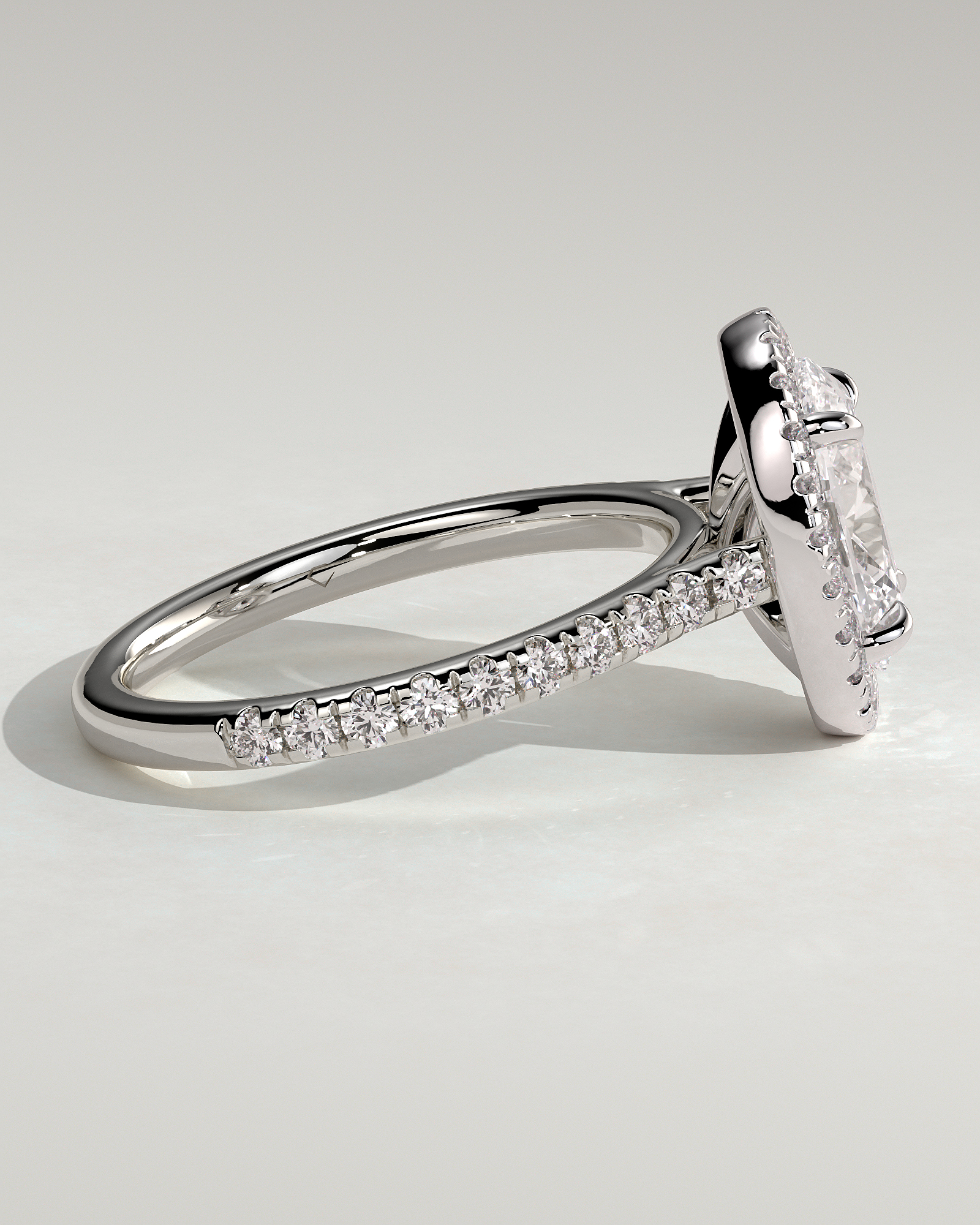 Sally - Oval Halo and Pav - 18k White Gold