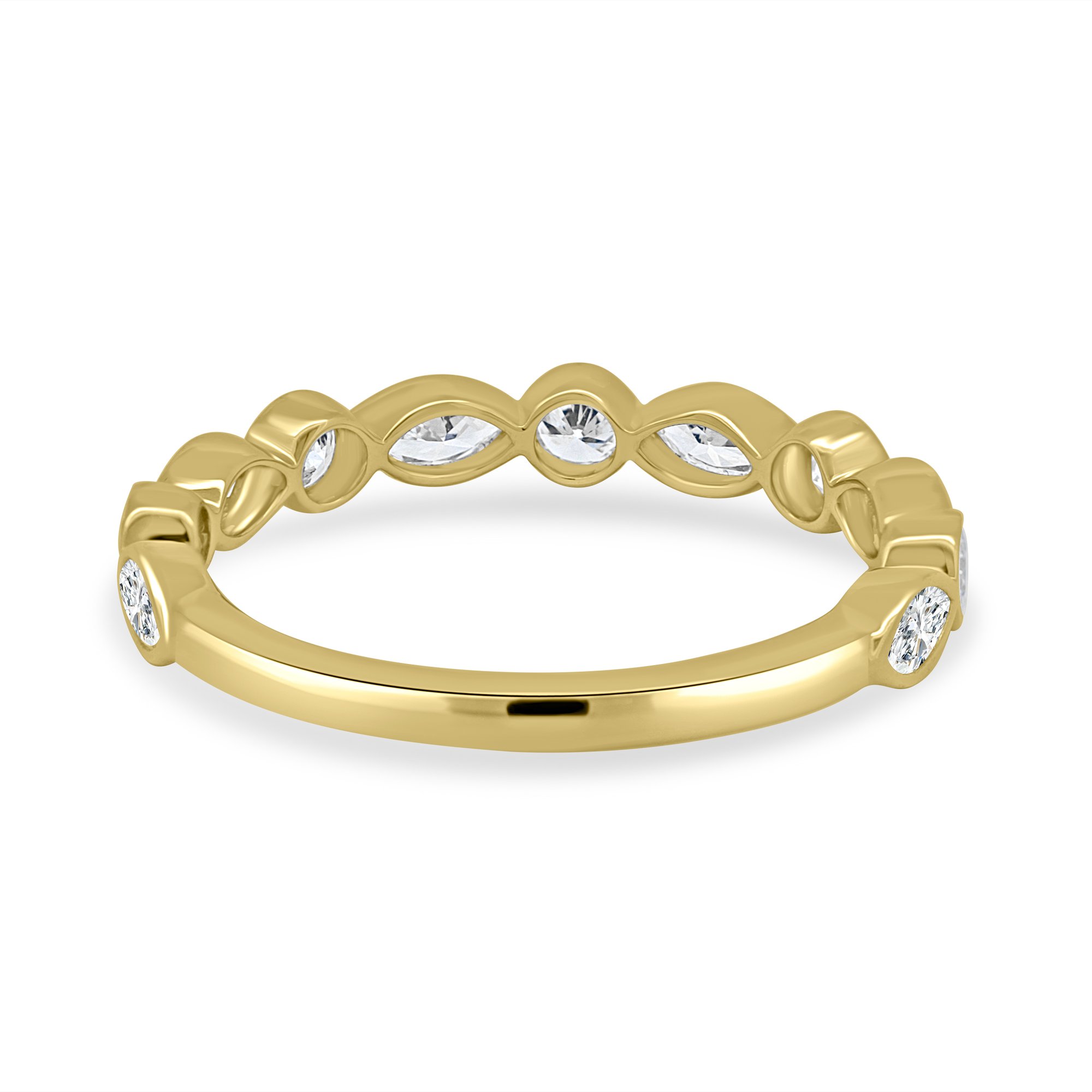 Sarah - Bezel Set Round and Marquise Accent Stones Wedding Ring - 18k Yellow Gold