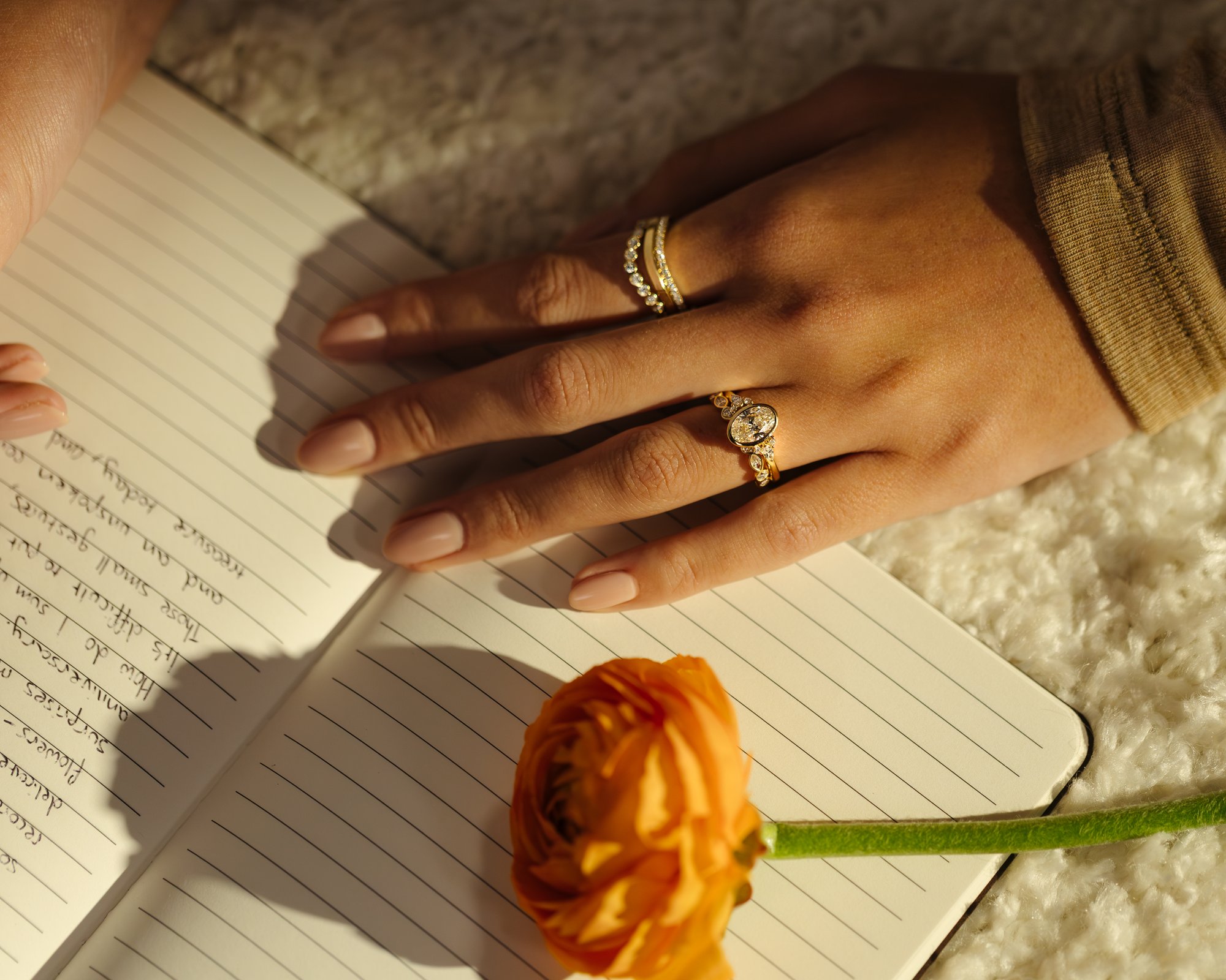 Sarah - Bezel Set Round and Marquise Accent Stones Wedding Ring Lifestyle Image